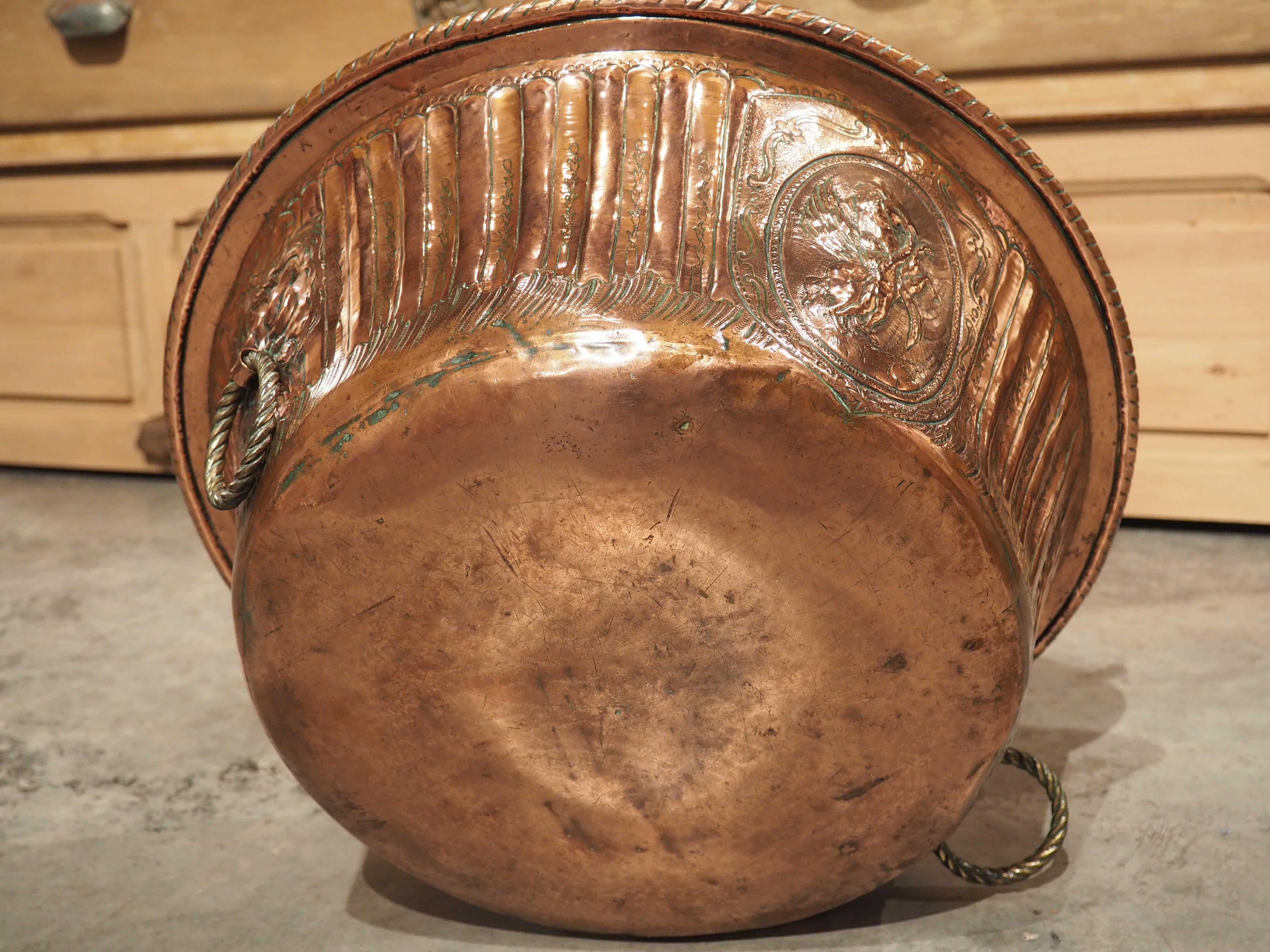 18th Century Repousse Decorated Copper Chaudron from France For Sale 4