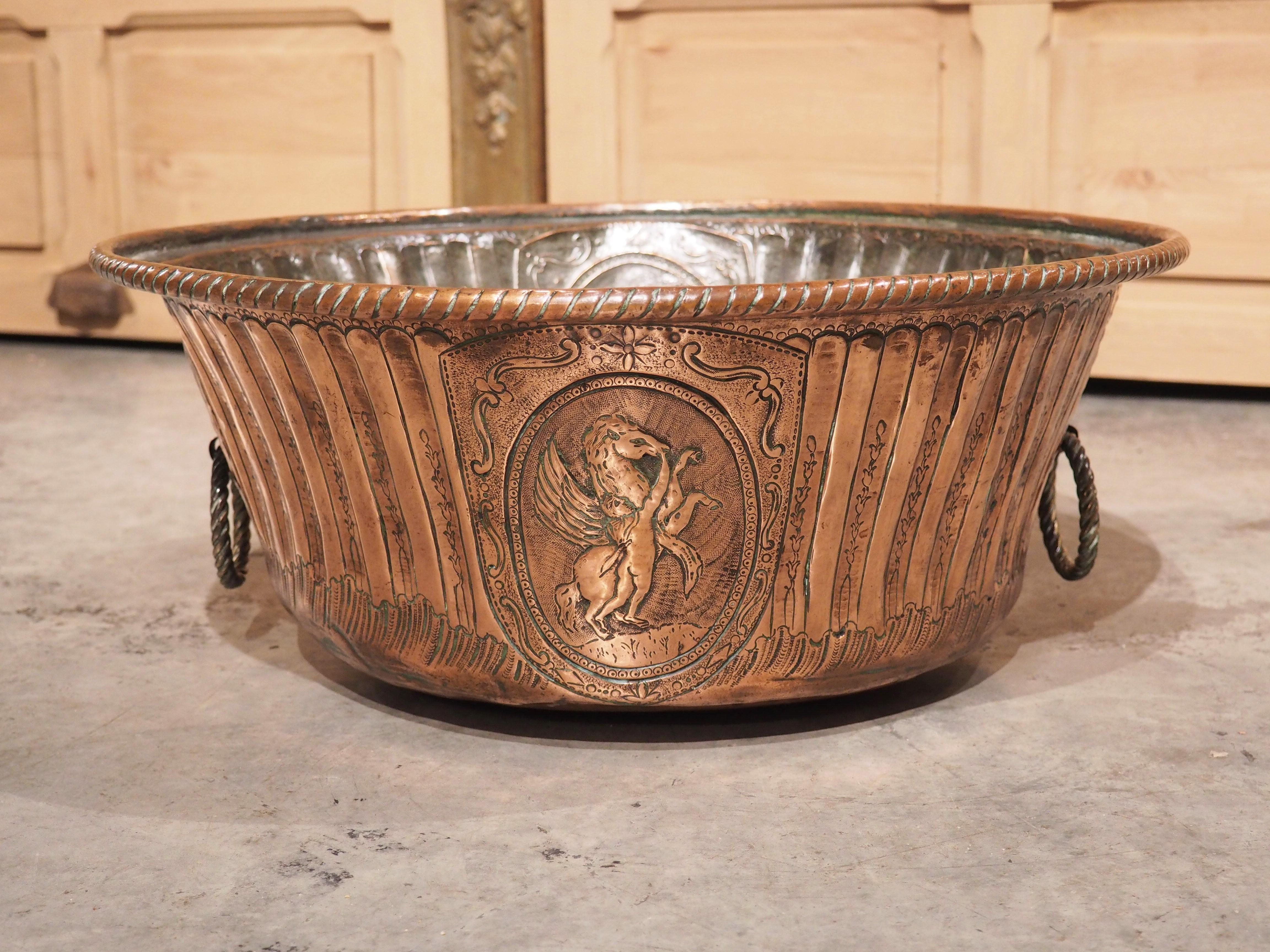 18th Century Repousse Decorated Copper Chaudron from France For Sale 5