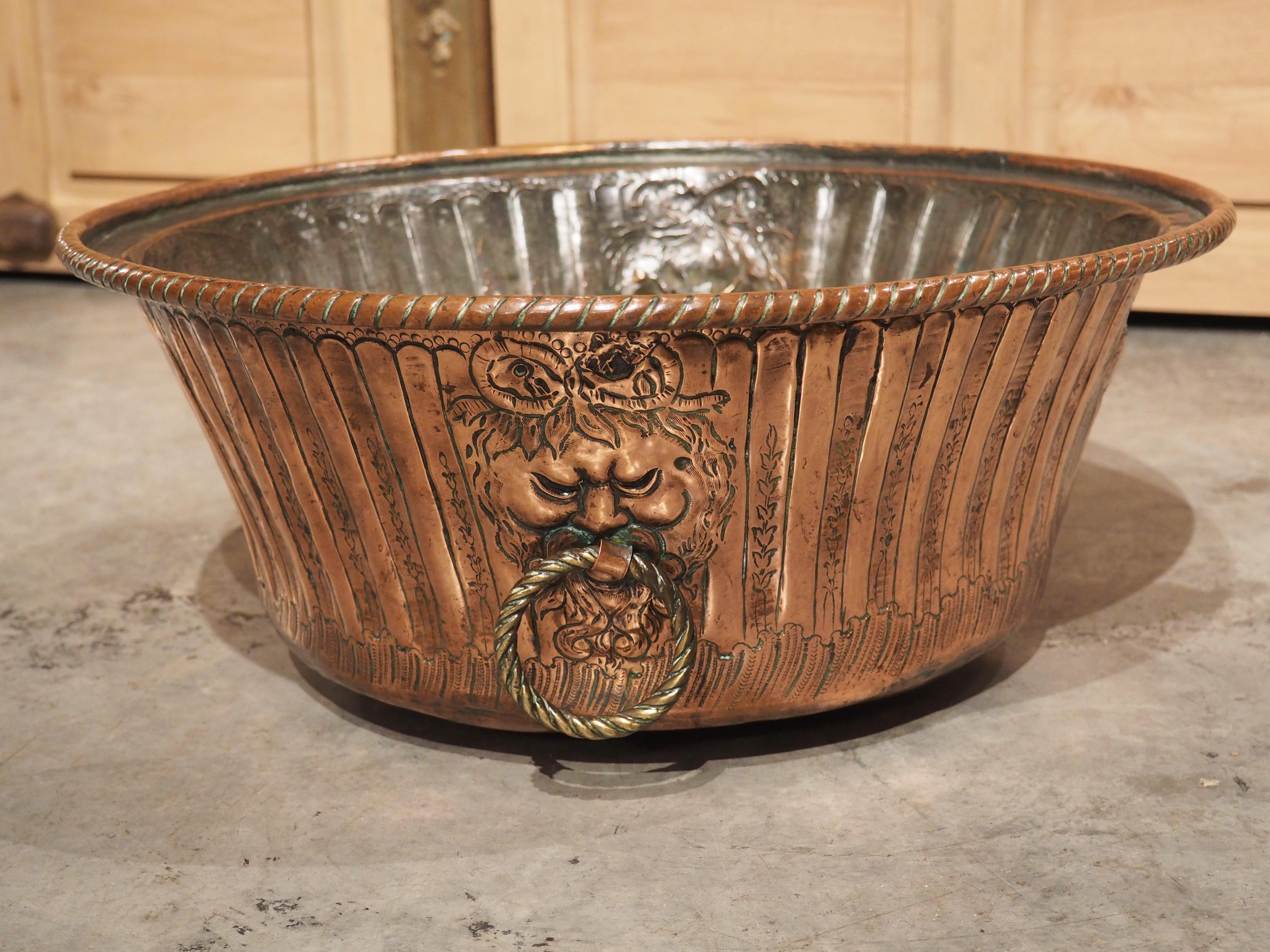 French 18th Century Repousse Decorated Copper Chaudron from France For Sale