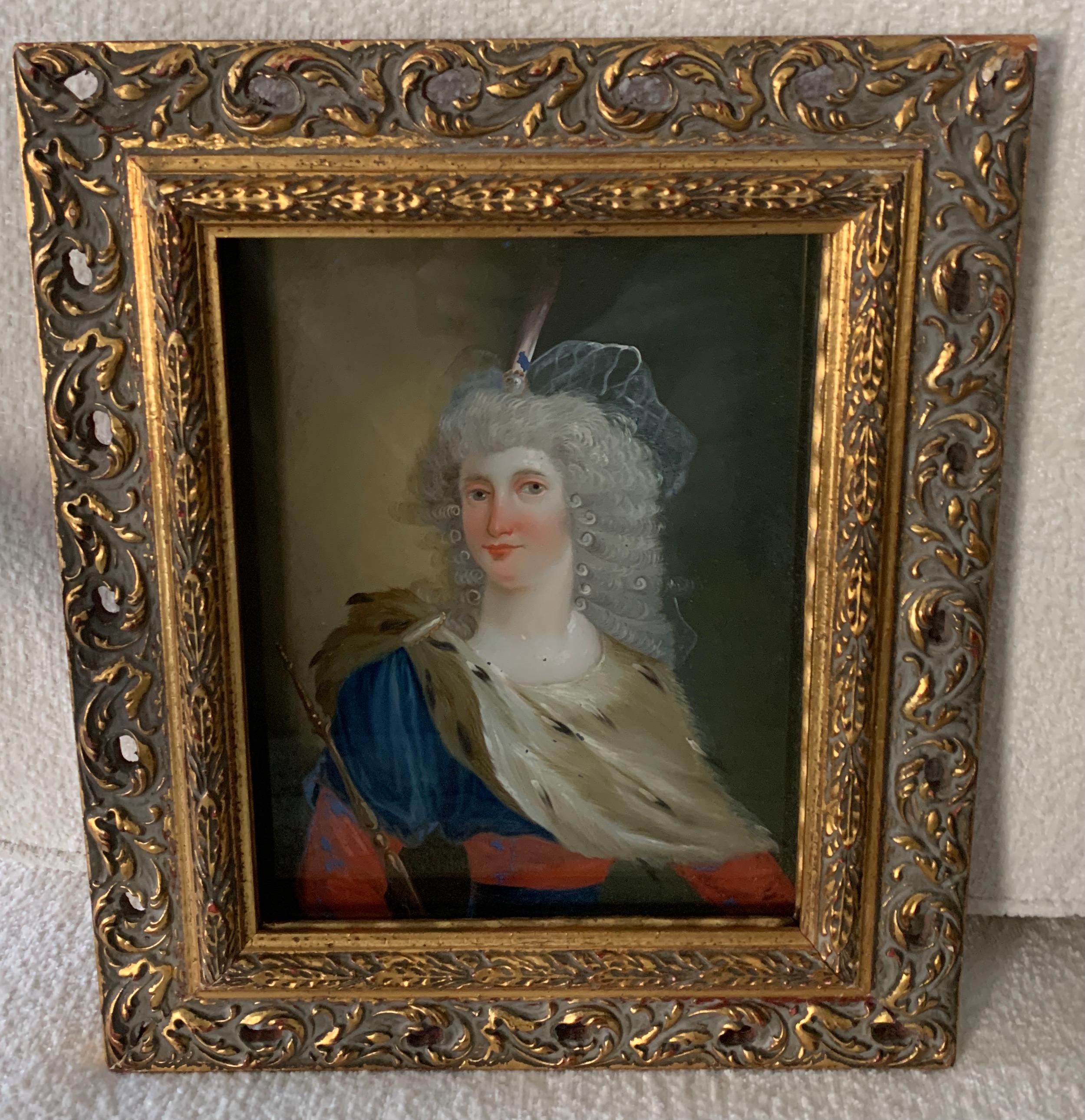 18th Century Reverse Painted Image on Glass in a Gilt Frame For Sale 4