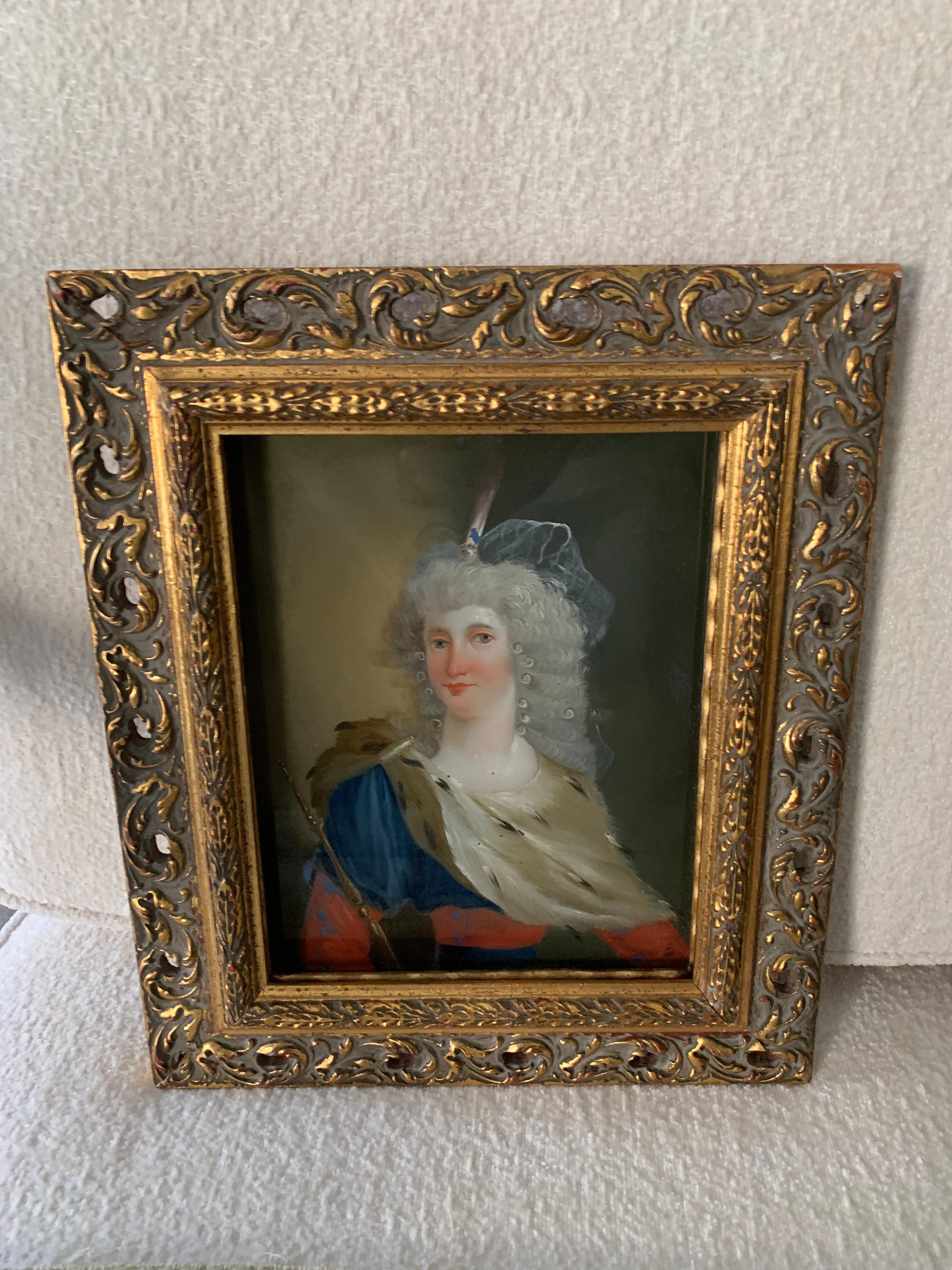 18th Century Reverse Painted Image on Glass in a Gilt Frame For Sale 5