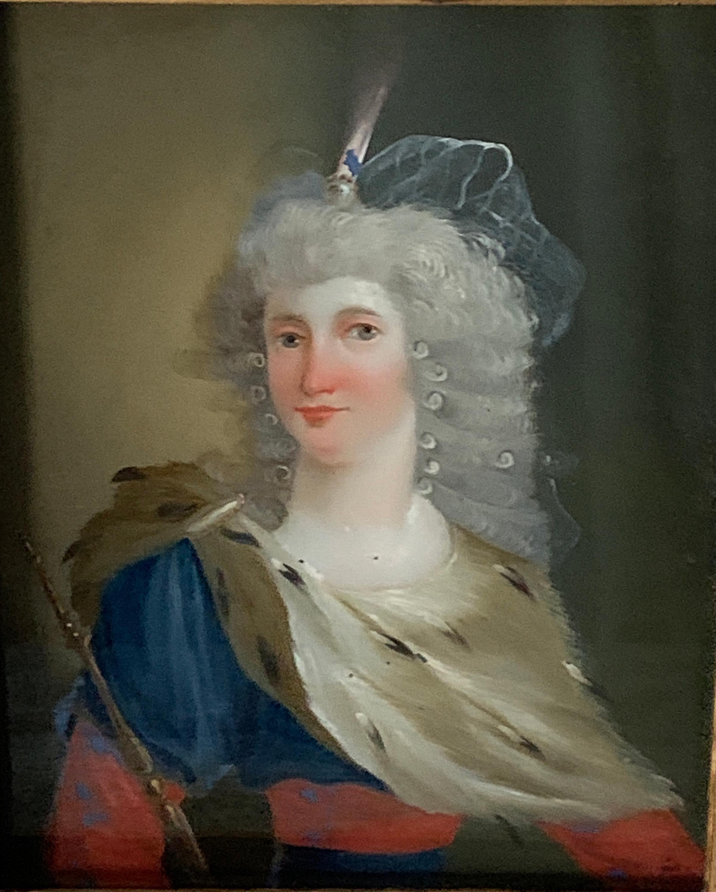 Hand-Painted 18th Century Reverse Painted Image on Glass in a Gilt Frame For Sale