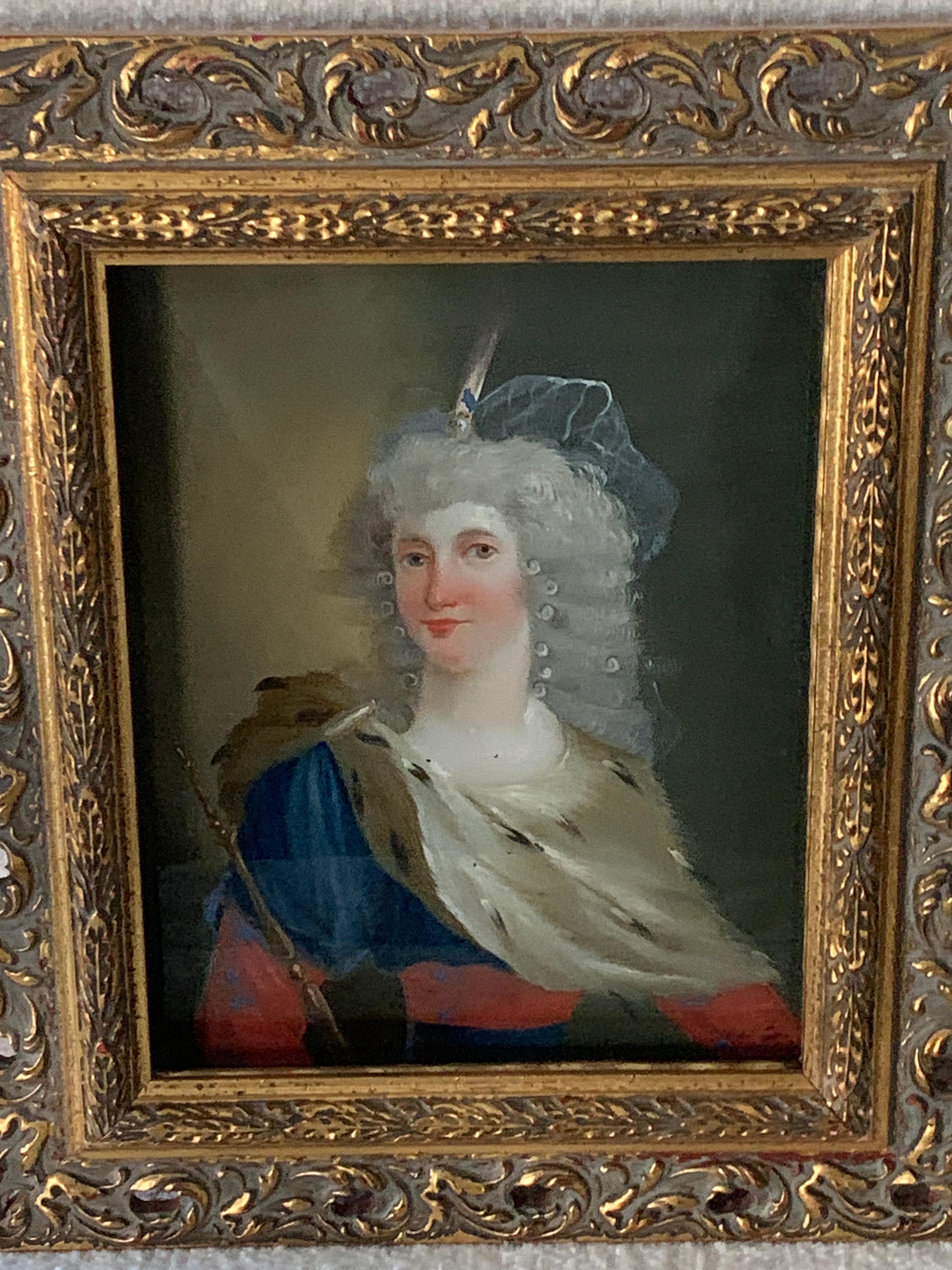 18th Century Reverse Painted Image on Glass in a Gilt Frame In Good Condition For Sale In Los Angeles, CA