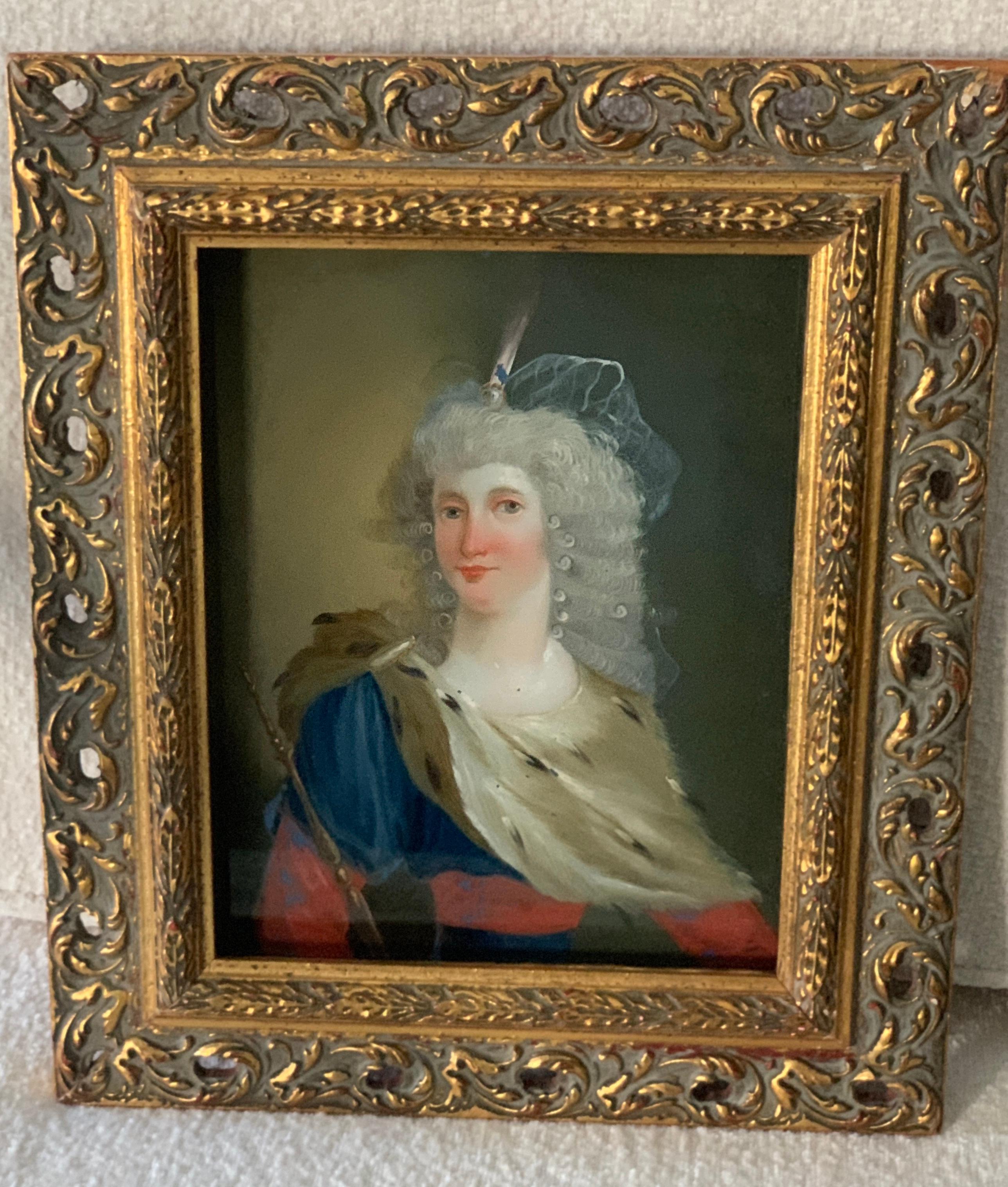 18th Century Reverse Painted Image on Glass in a Gilt Frame For Sale 1