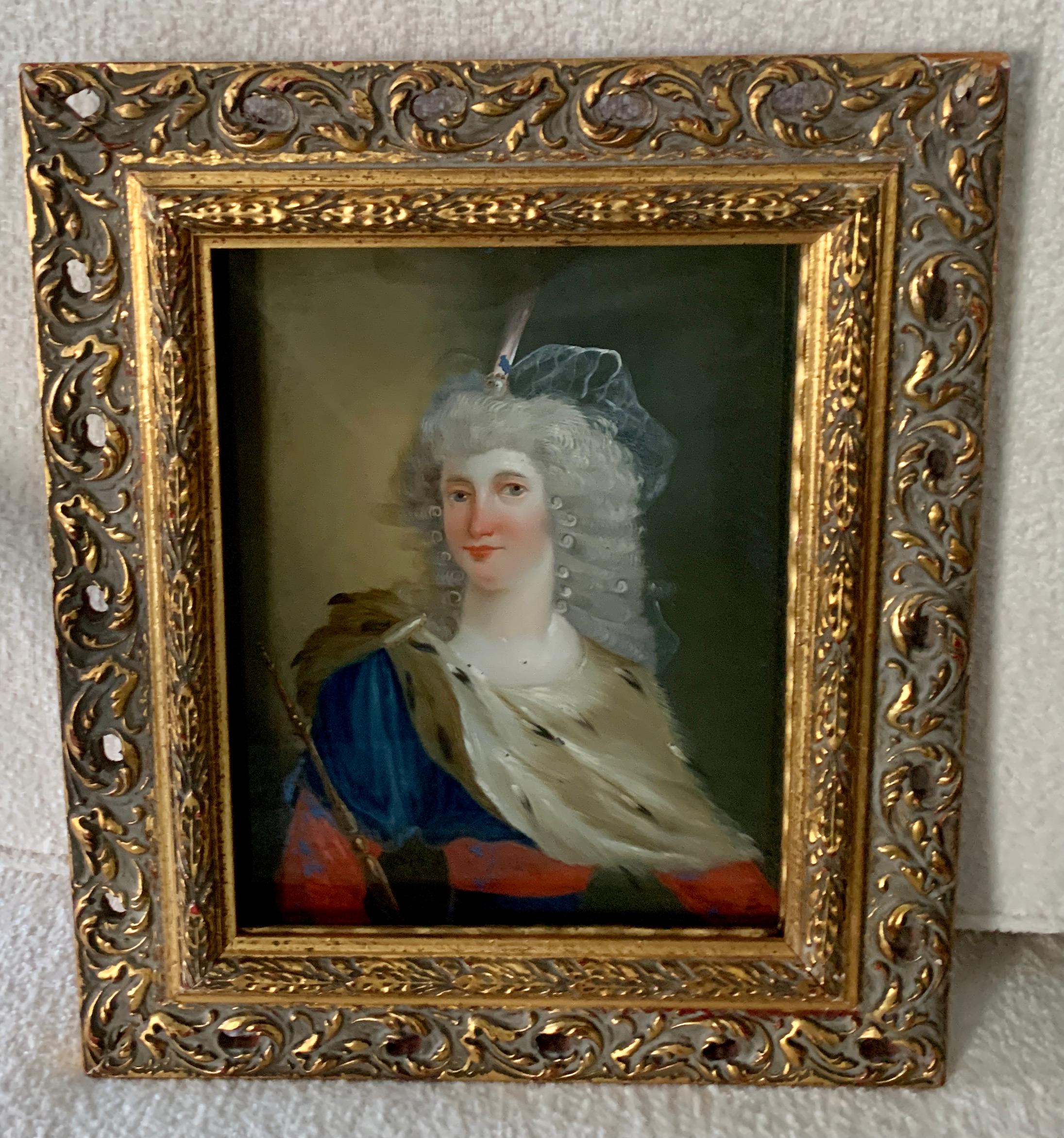 18th Century Reverse Painted Image on Glass in a Gilt Frame For Sale 2