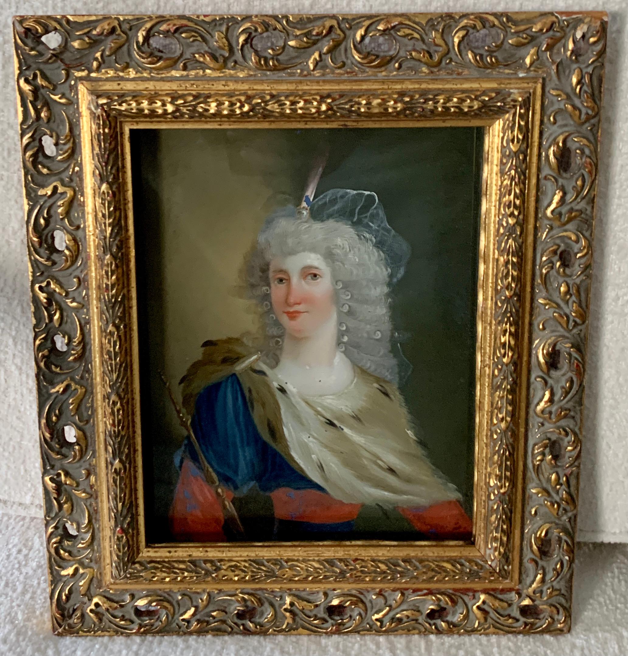 18th Century Reverse Painted Image on Glass in a Gilt Frame For Sale 3