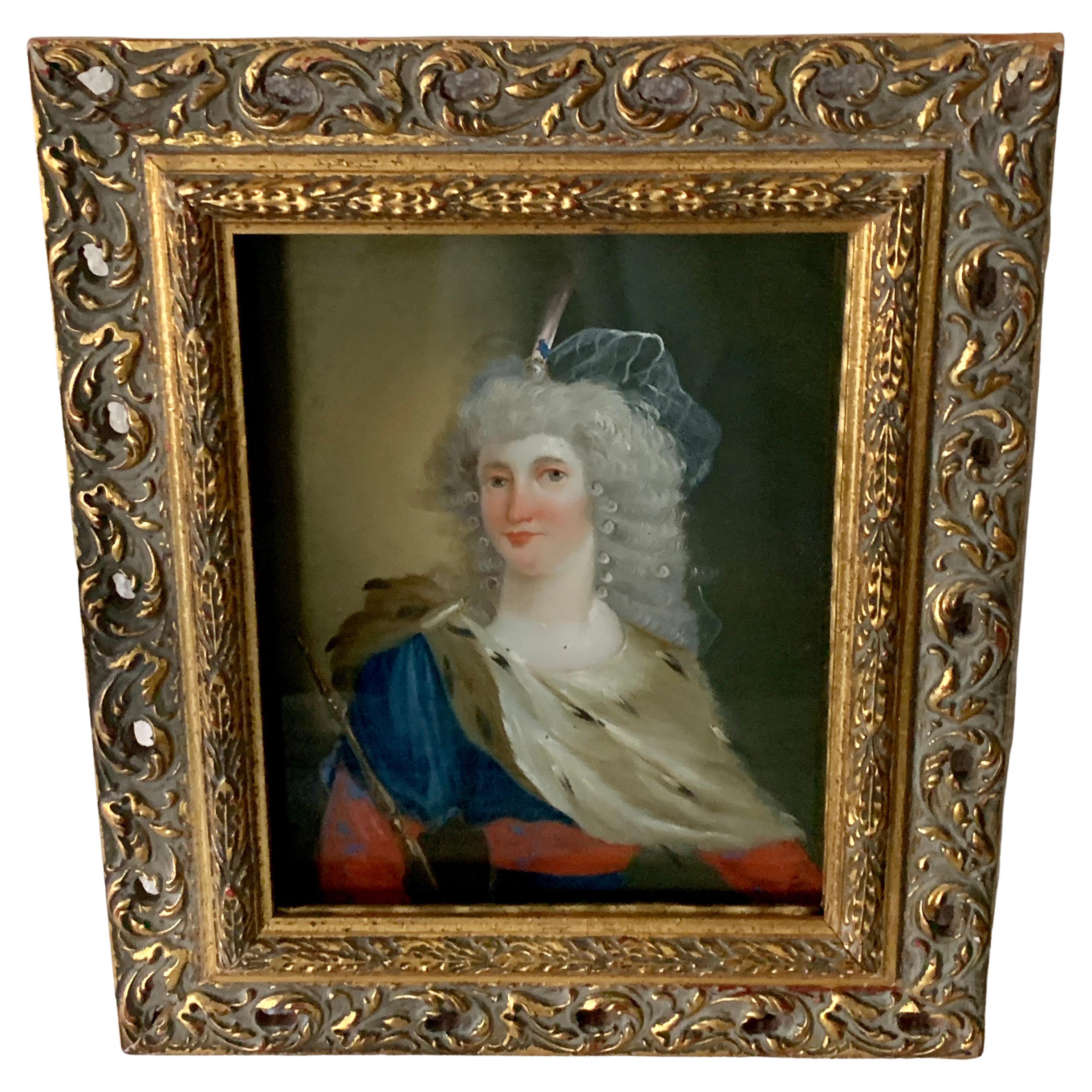 18th Century Reverse Painted Image on Glass in a Gilt Frame