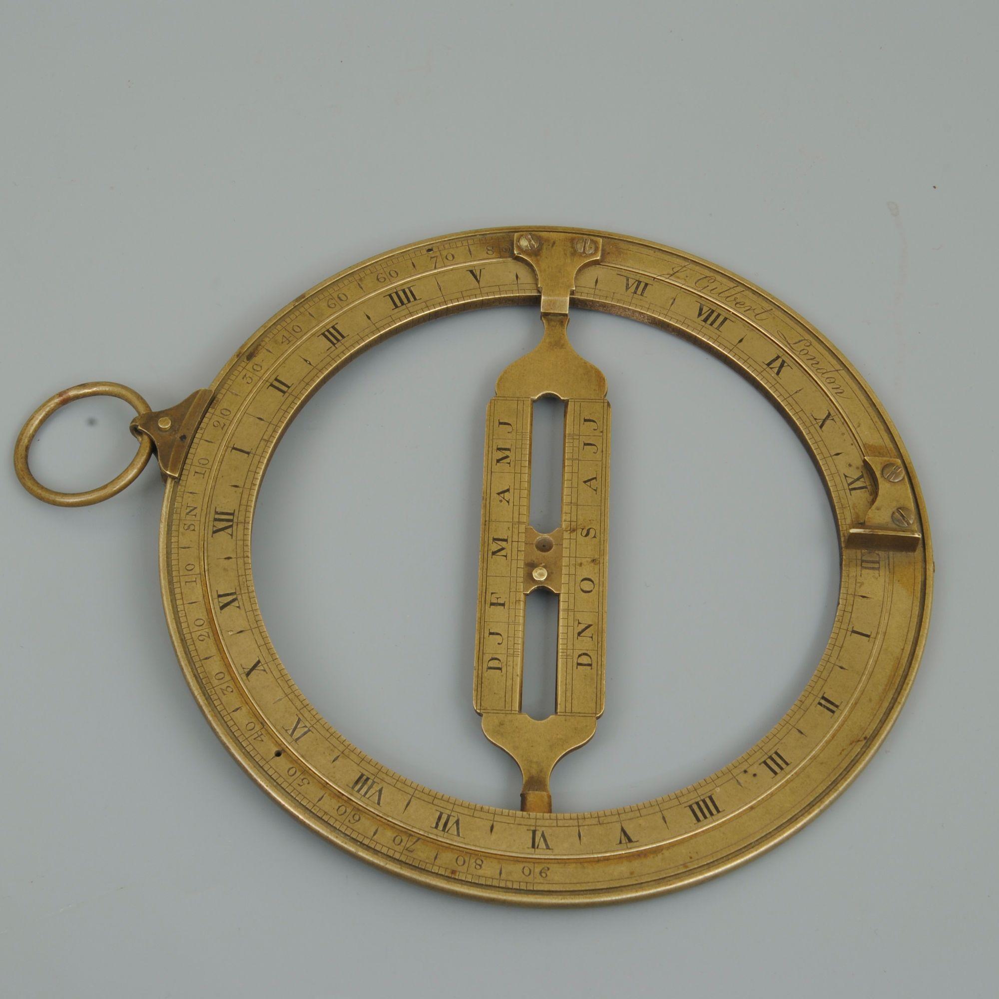 A good example of a 18th century brass ring dial by John Gilbert, London. 
 The well engraved 6