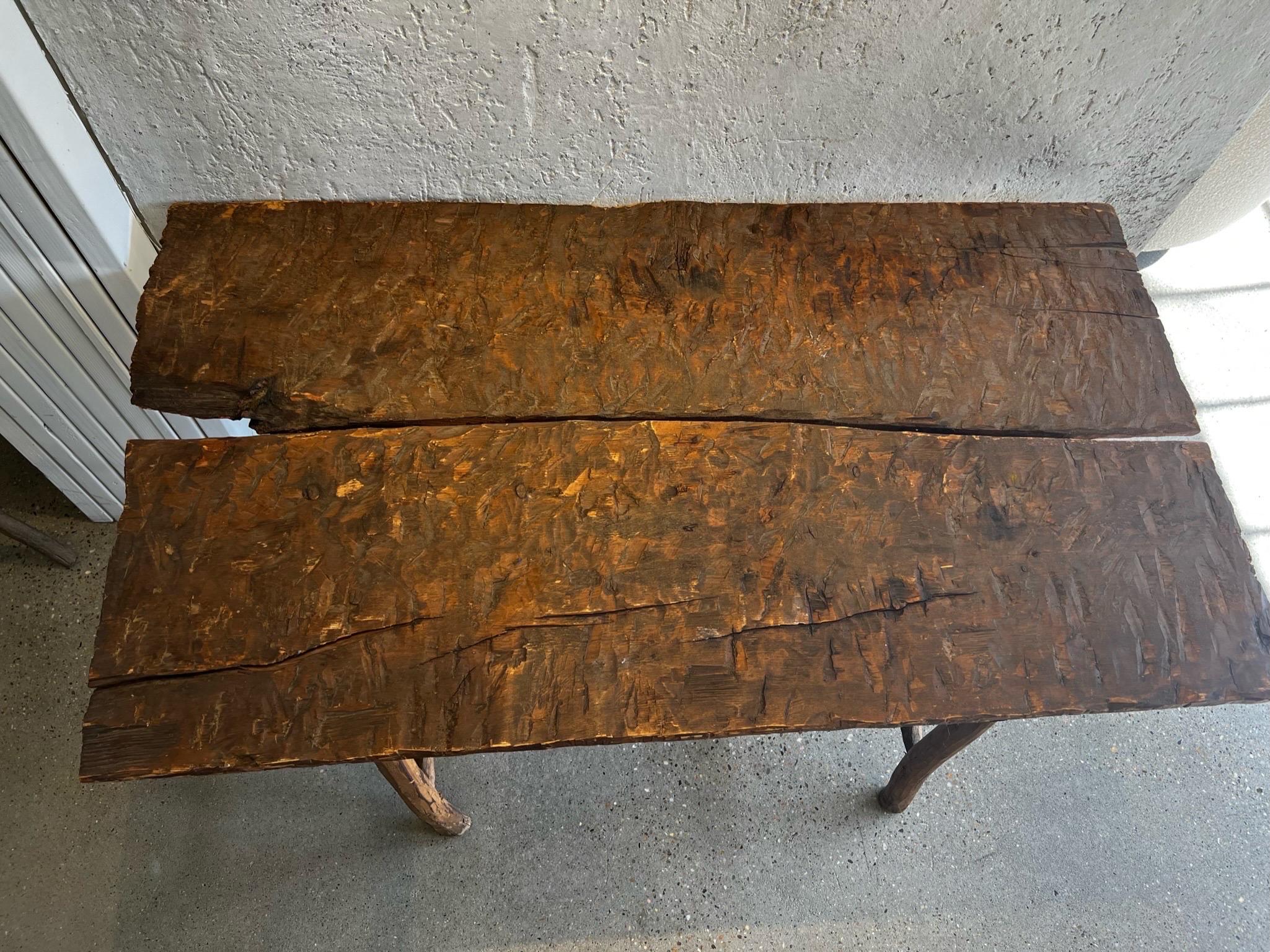 American 18th Century Riven- Cut Rustic Table For Sale
