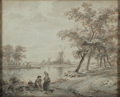 18th Century River Landscape Drawing, Dutch School