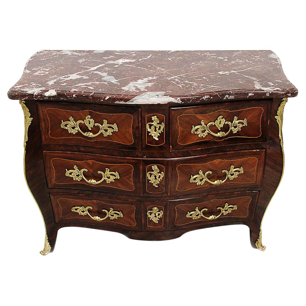 18th Century Rocaille Curved Commode/Chest with Royal Red Marble Top For Sale