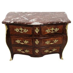 18th Century Rocaille Curved Commode/Chest with Royal Red Marble Top