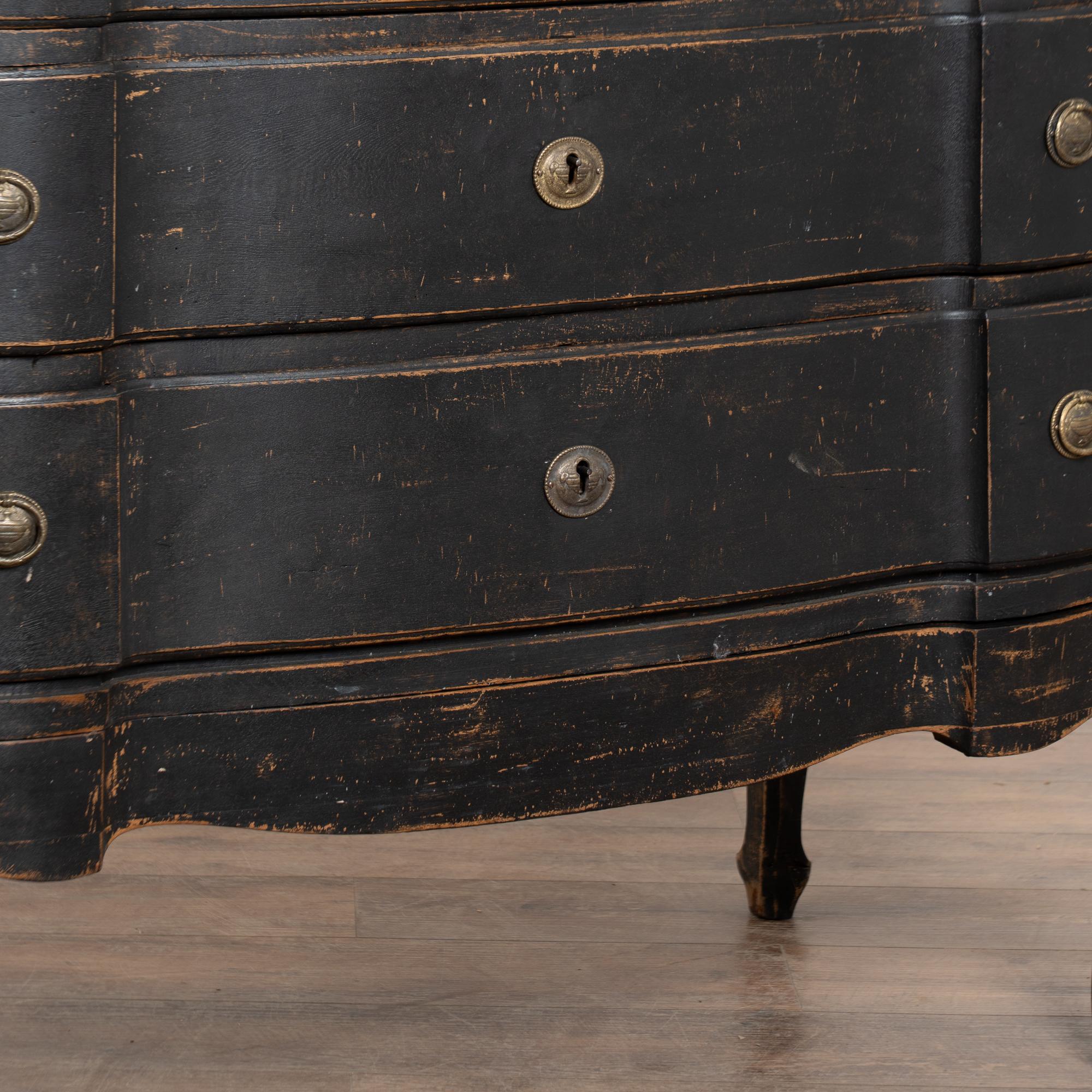 18th Century Rococo Black Painted Oak Chest of Four Drawers For Sale 5
