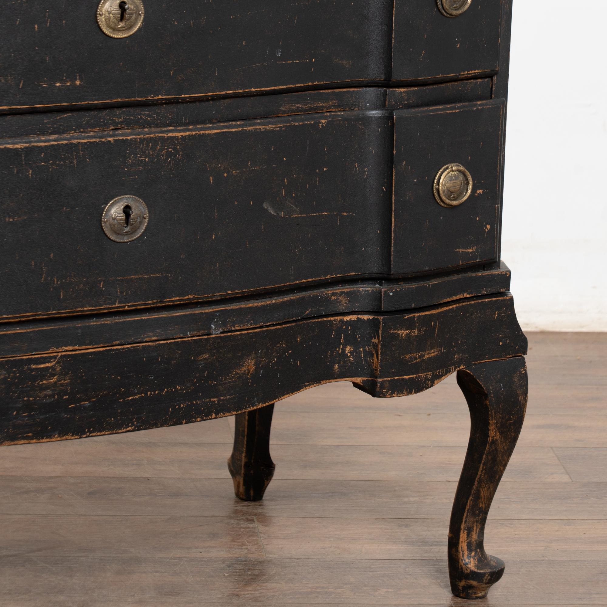 18th Century Rococo Black Painted Oak Chest of Four Drawers For Sale 6