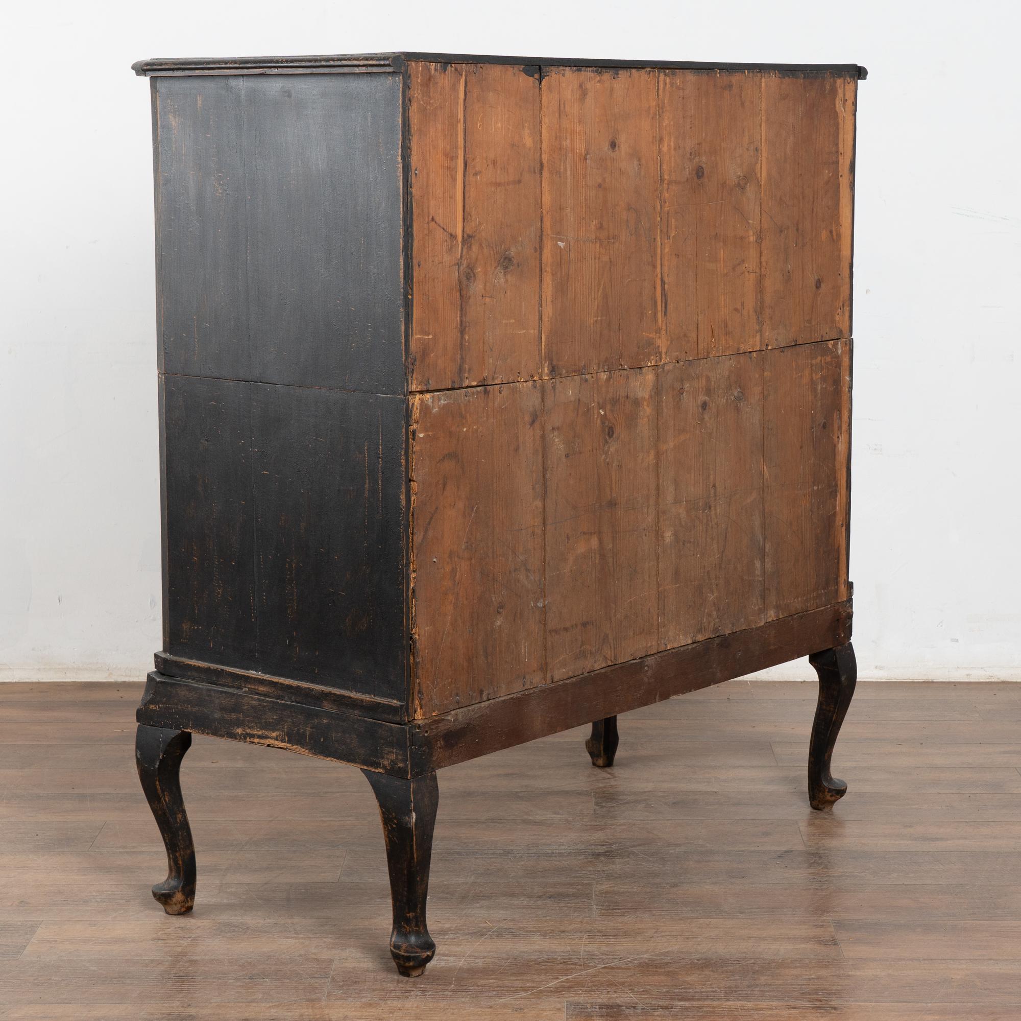 18th Century Rococo Black Painted Oak Chest of Four Drawers For Sale 7
