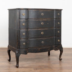 18th Century Rococo Black Painted Oak Chest of Four Drawers