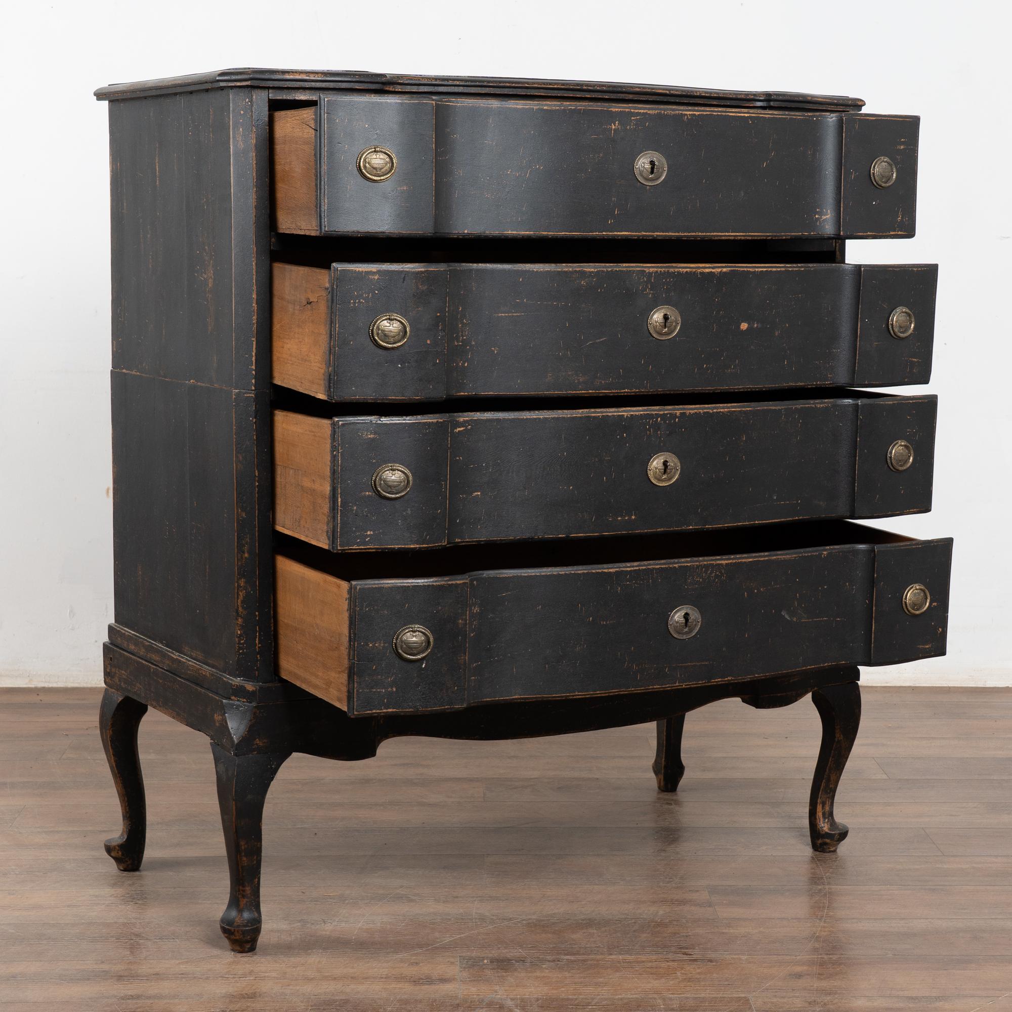 Danish 18th Century Rococo Black Painted Oak Chest of Four Drawers For Sale