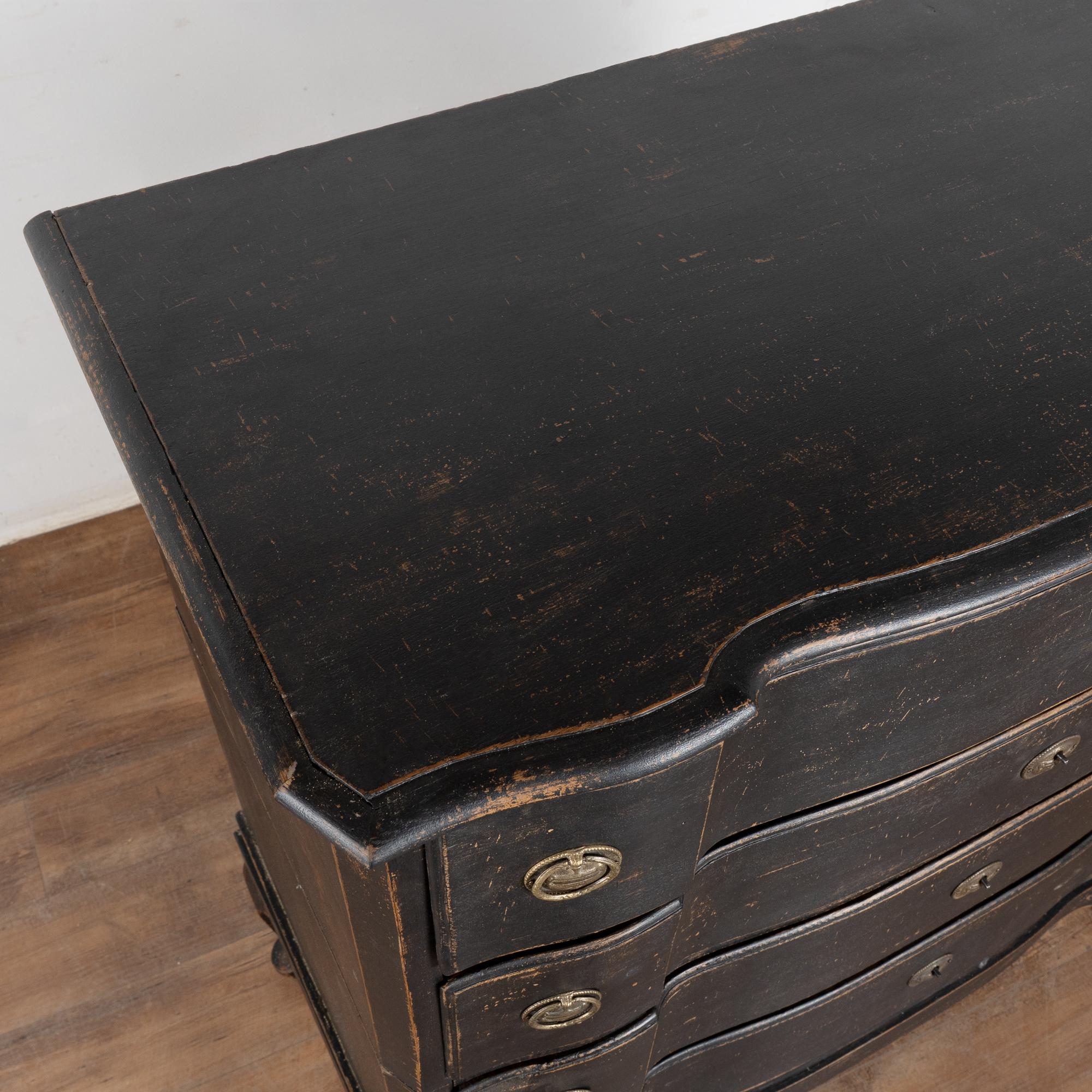 18th Century Rococo Black Painted Oak Chest of Four Drawers In Fair Condition For Sale In Round Top, TX