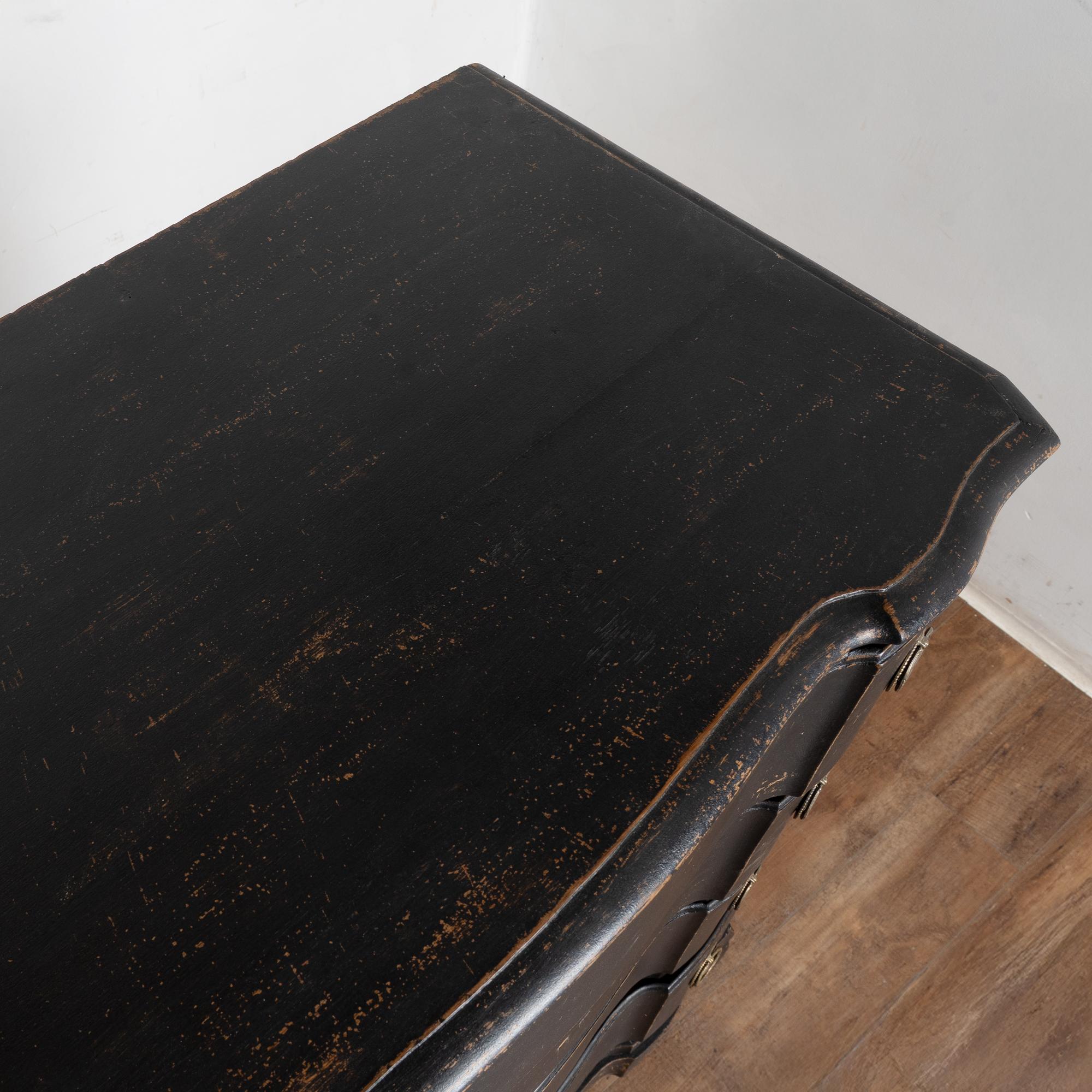 Brass 18th Century Rococo Black Painted Oak Chest of Four Drawers For Sale