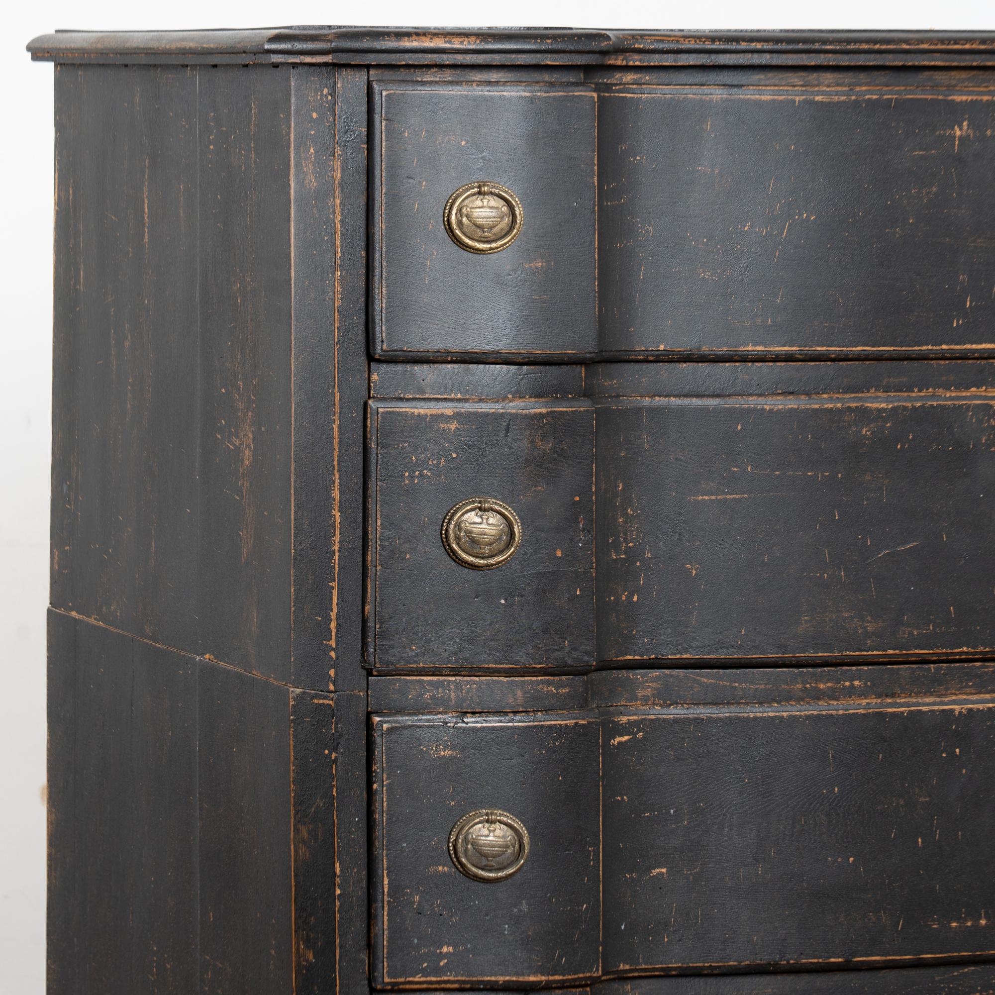 18th Century Rococo Black Painted Oak Chest of Four Drawers For Sale 1