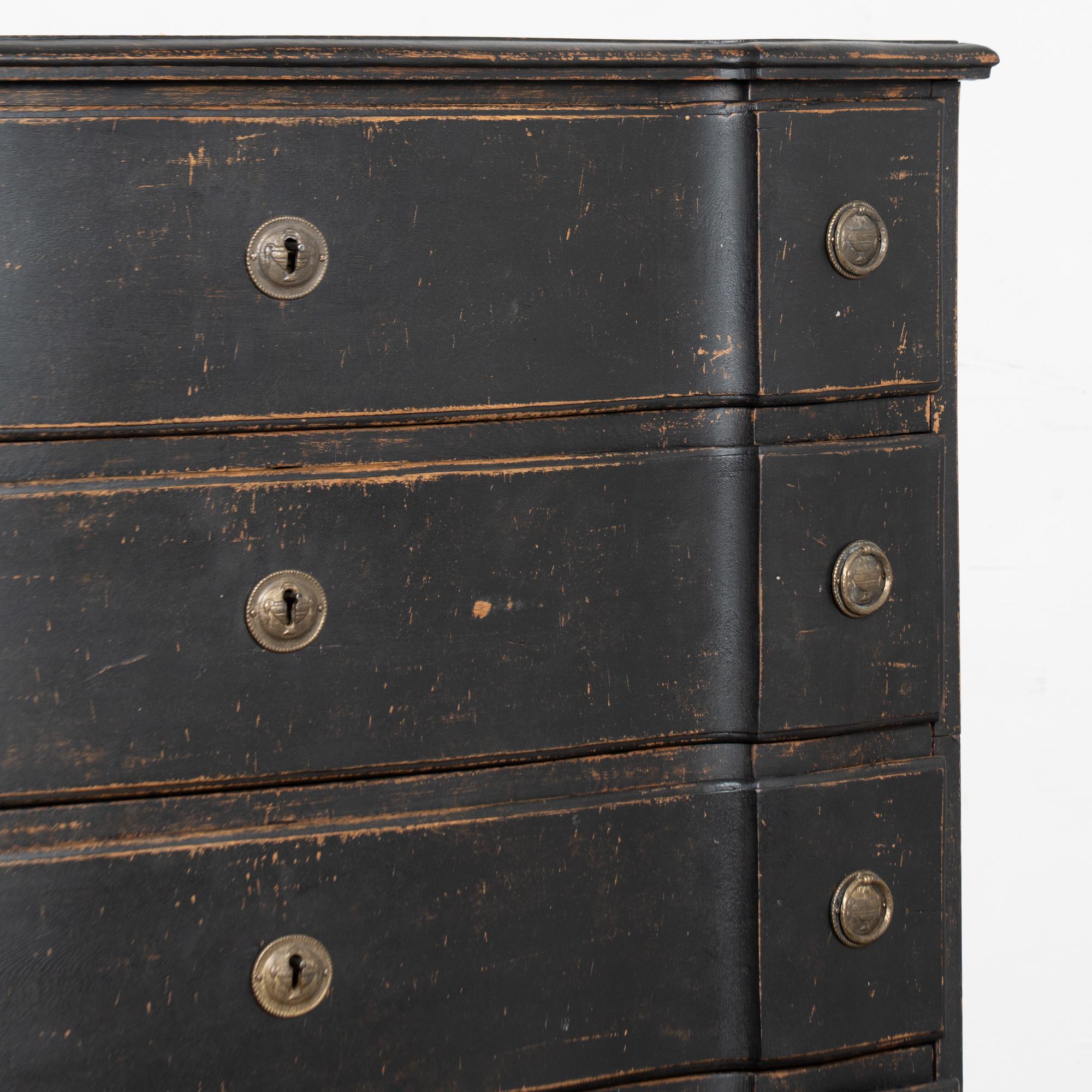 18th Century Rococo Black Painted Oak Chest of Four Drawers For Sale 2