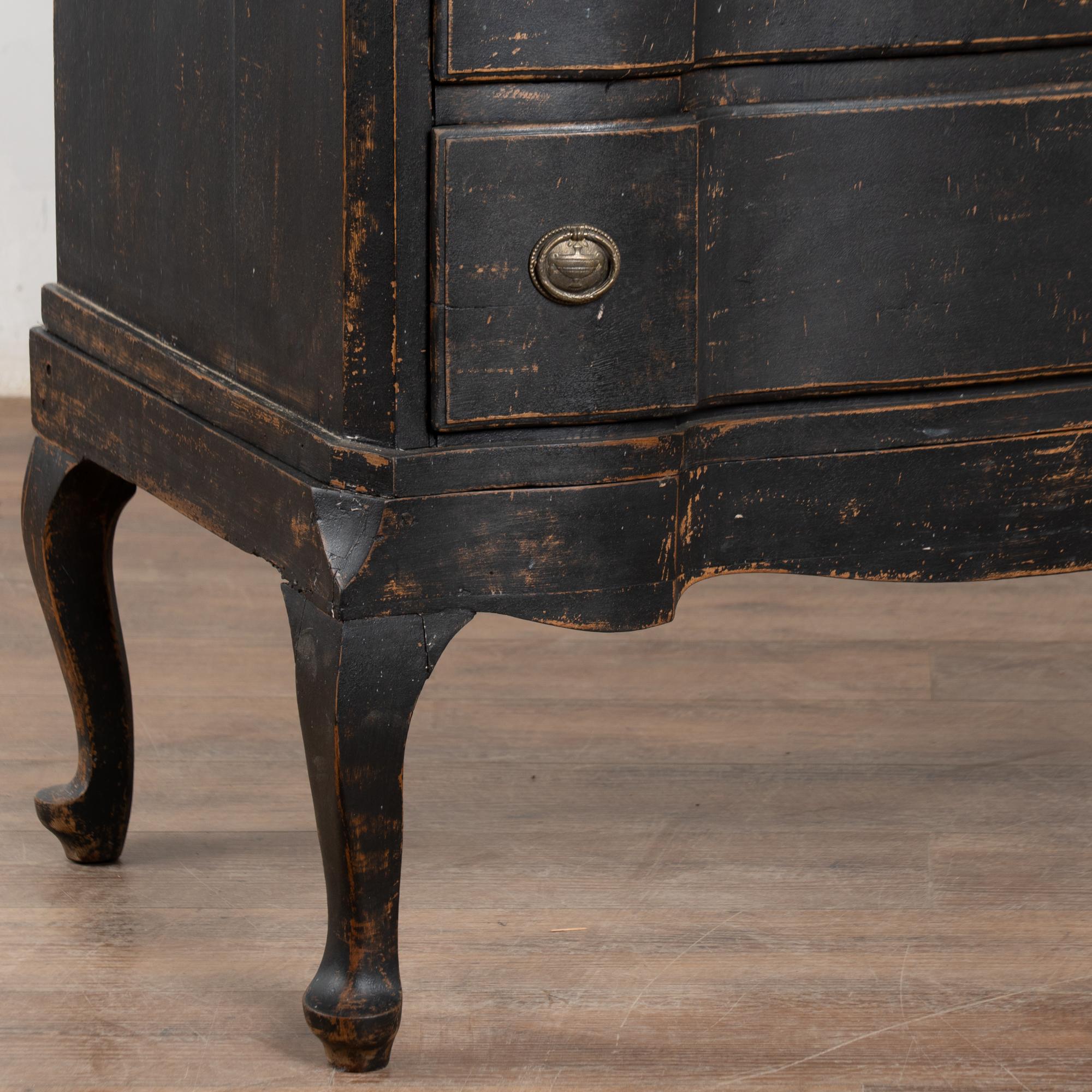 18th Century Rococo Black Painted Oak Chest of Four Drawers For Sale 4