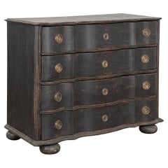 Antique 18th Century Rococo Black Painted Pine Large Chest of Four Drawers, Denmark