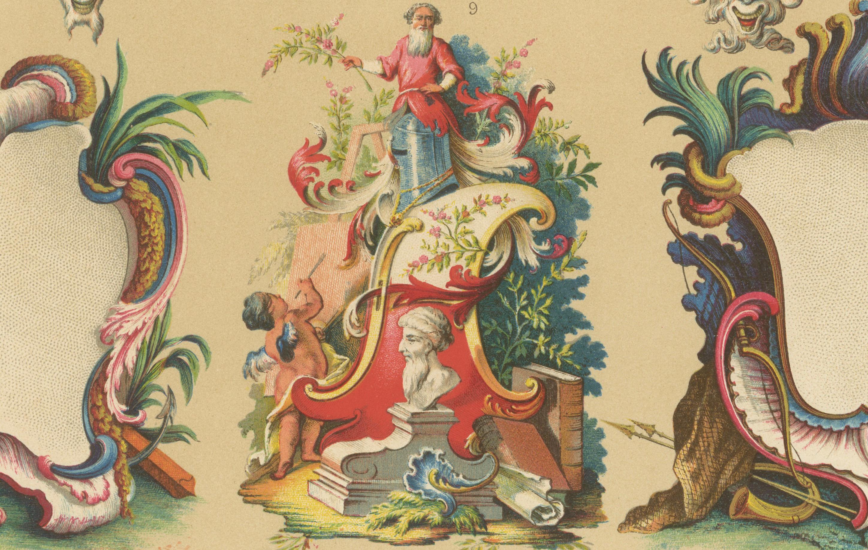 Papier Cartouches et cadres décoratifs Rococo du 18e siècle - Ornement français, vers 1869 en vente