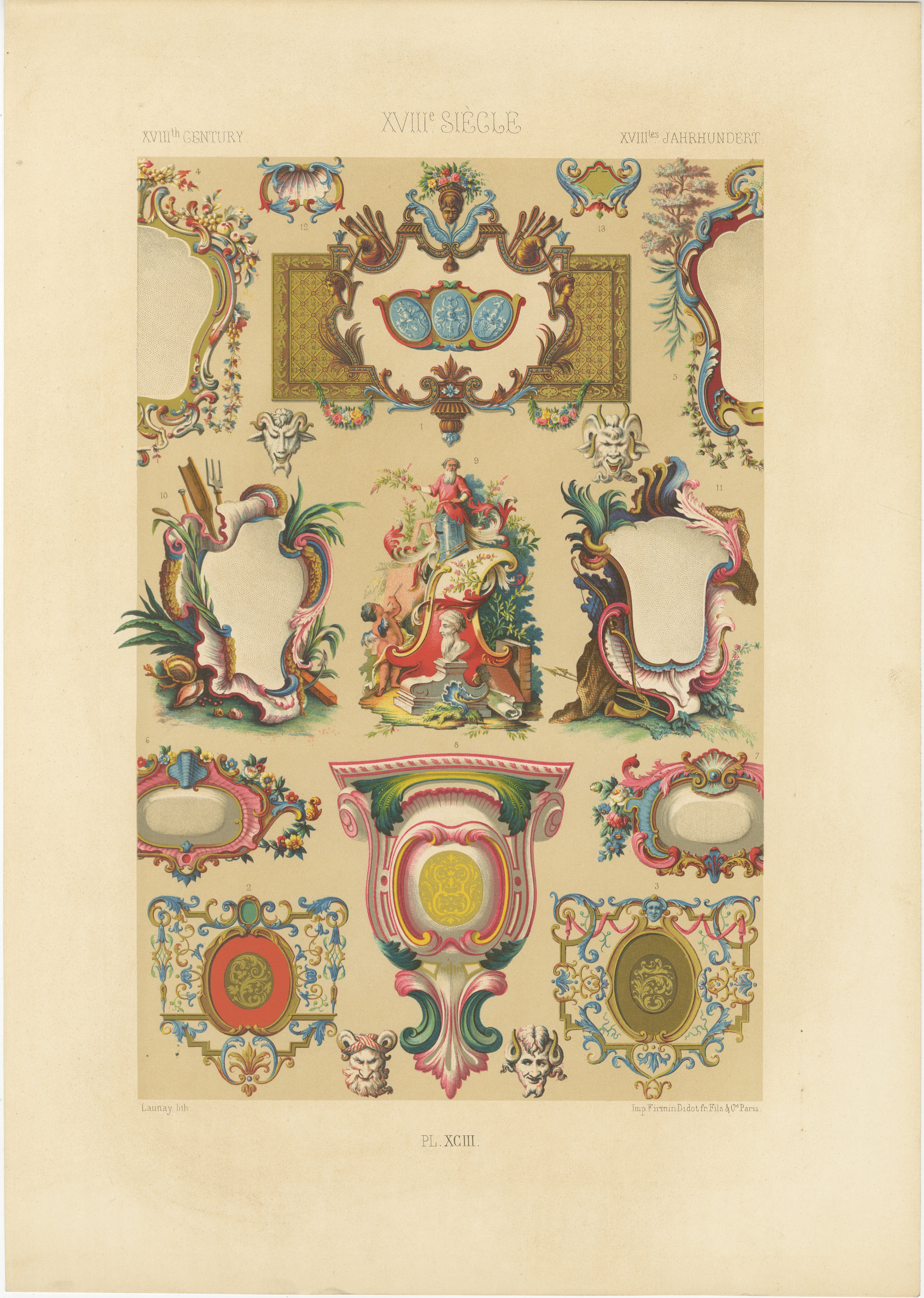 Cartouches et cadres décoratifs Rococo du 18e siècle - Ornement français, vers 1869 en vente