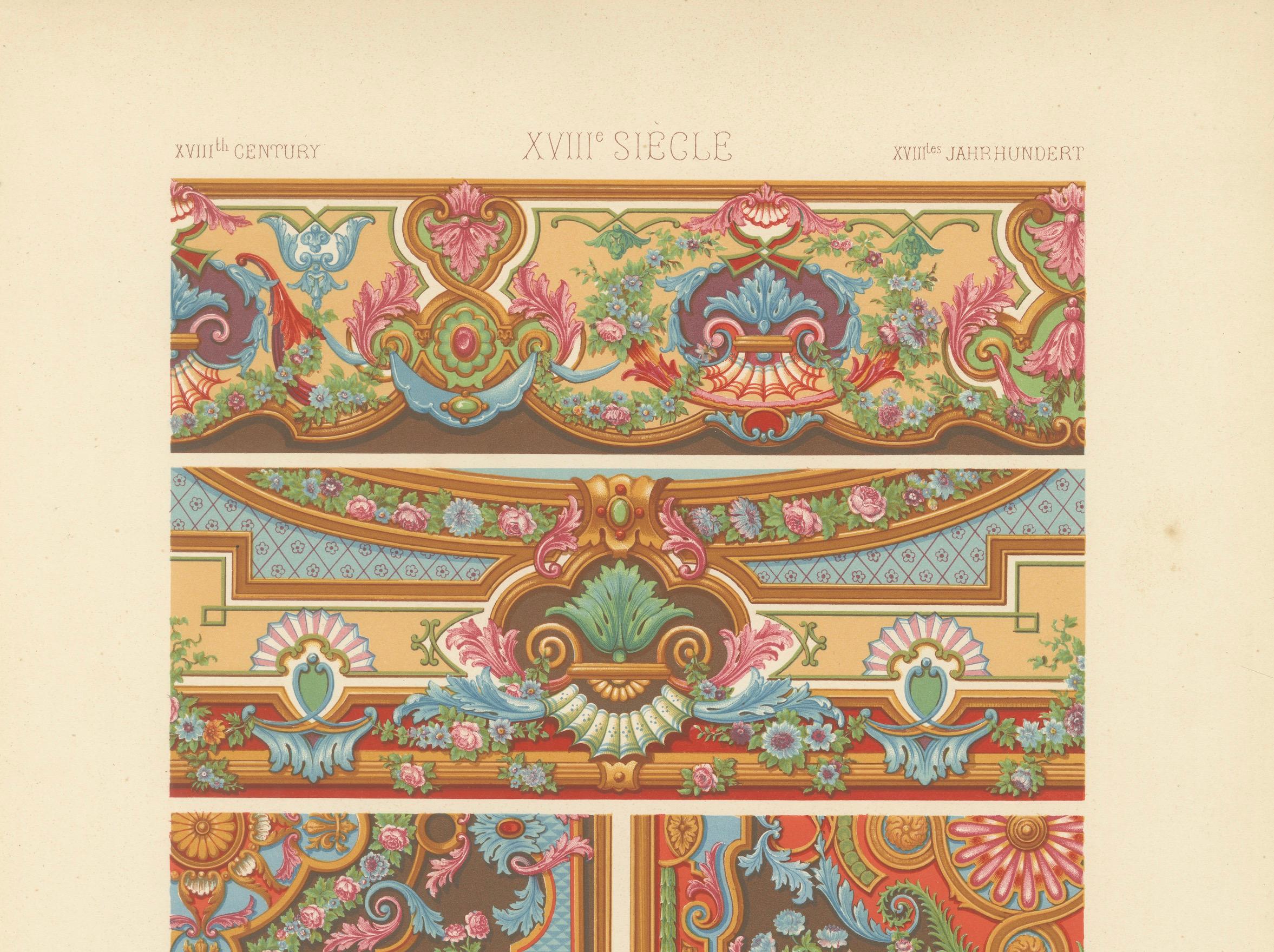 Français Plafond et panneau rococo du XVIIIe siècle - Rouleaux floraux français, 1869 en vente