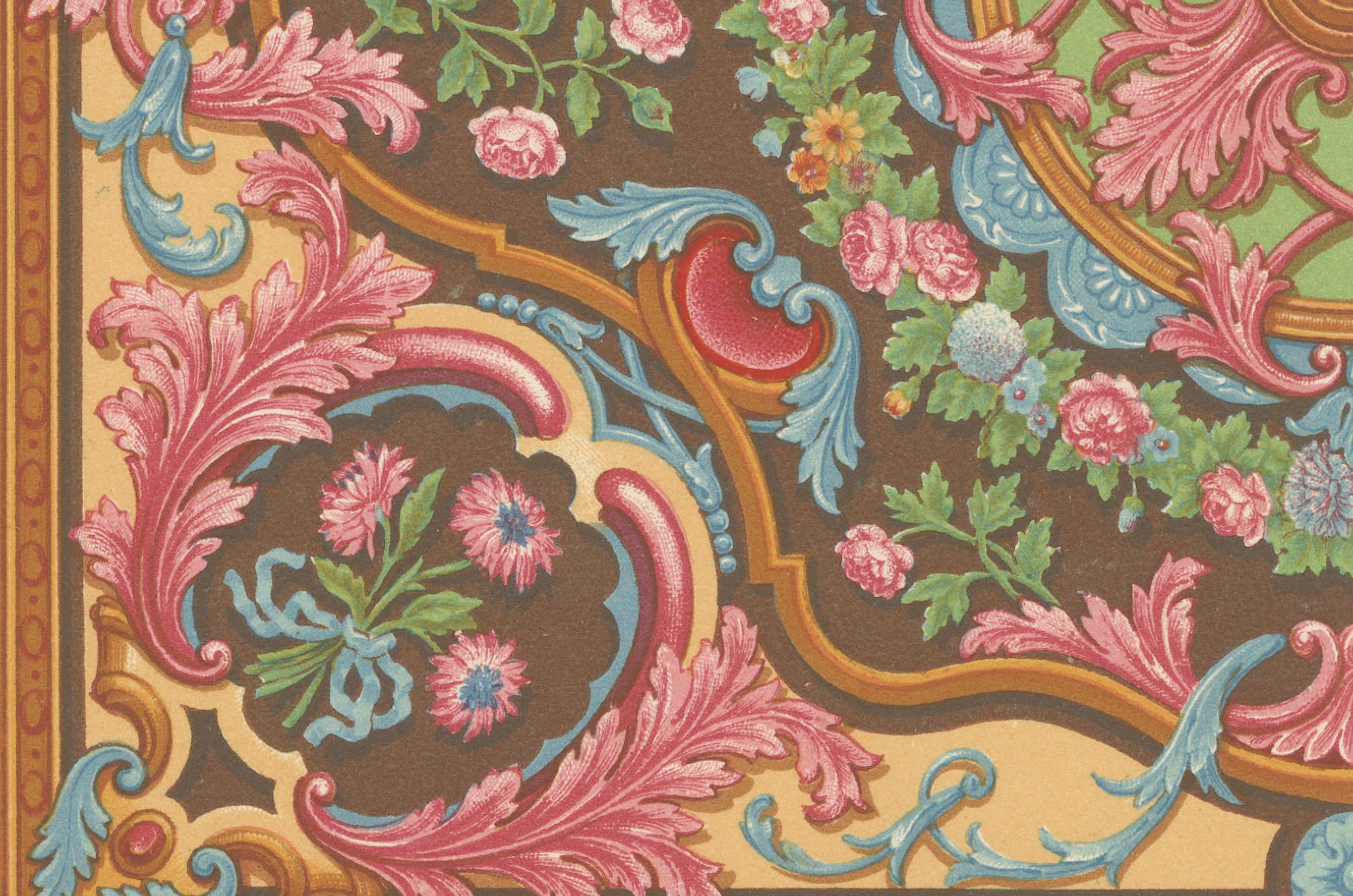 Plafond et panneau rococo du XVIIIe siècle - Rouleaux floraux français, 1869 Bon état - En vente à Langweer, NL