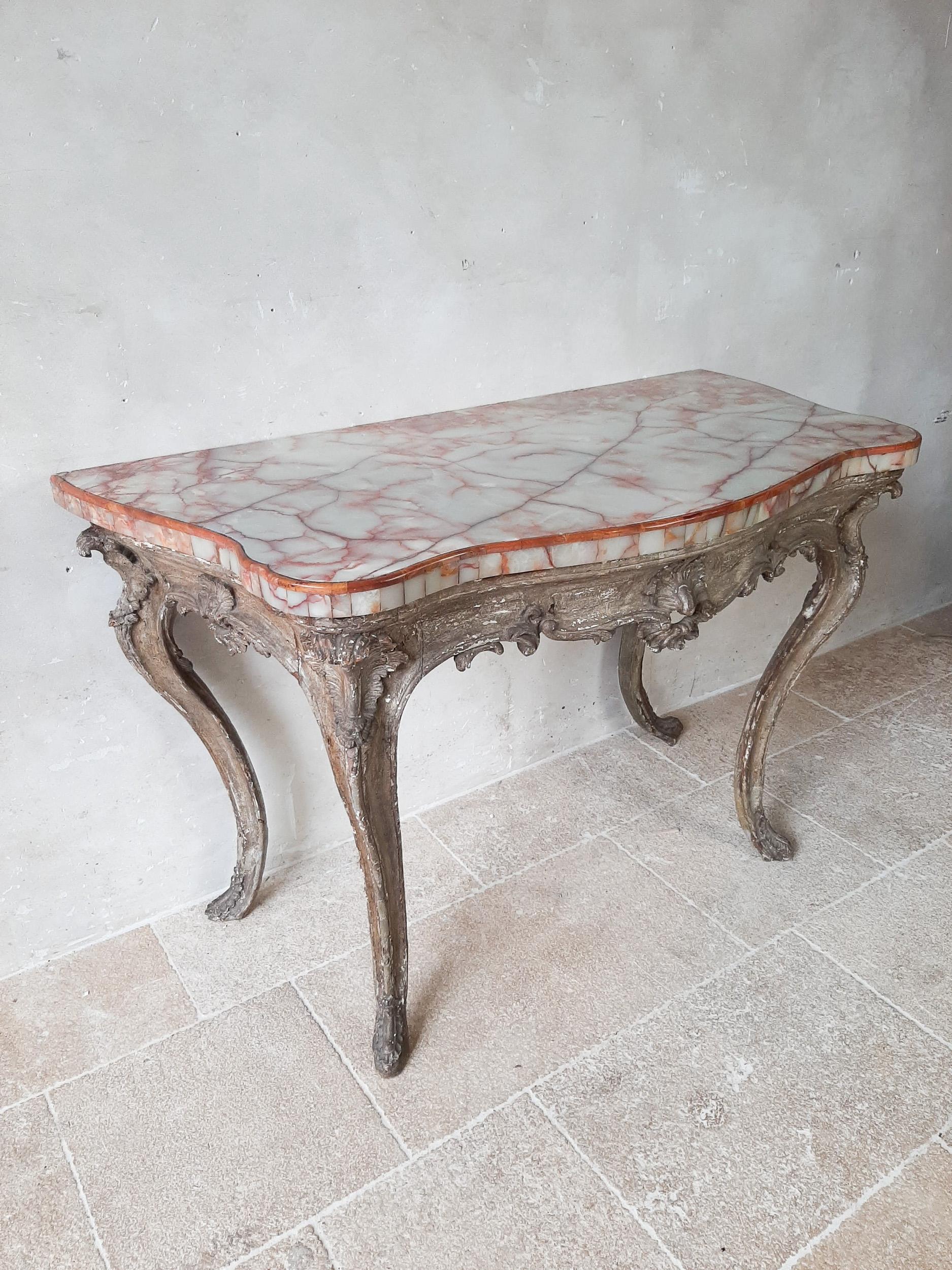 18th Century Rococo Console Table with Onyx Marble Top For Sale 5