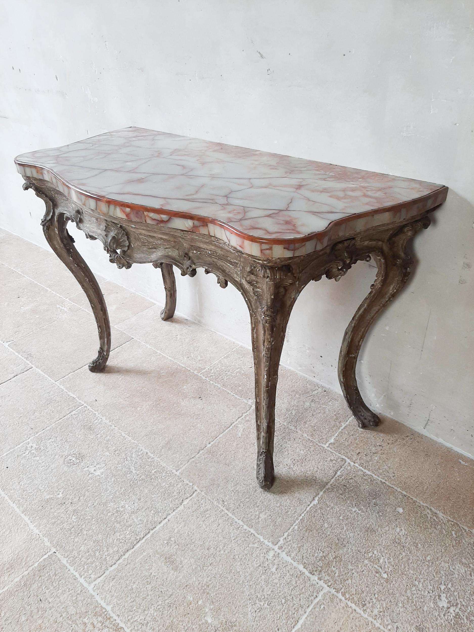 French 18th Century Rococo Console Table with Onyx Marble Top For Sale