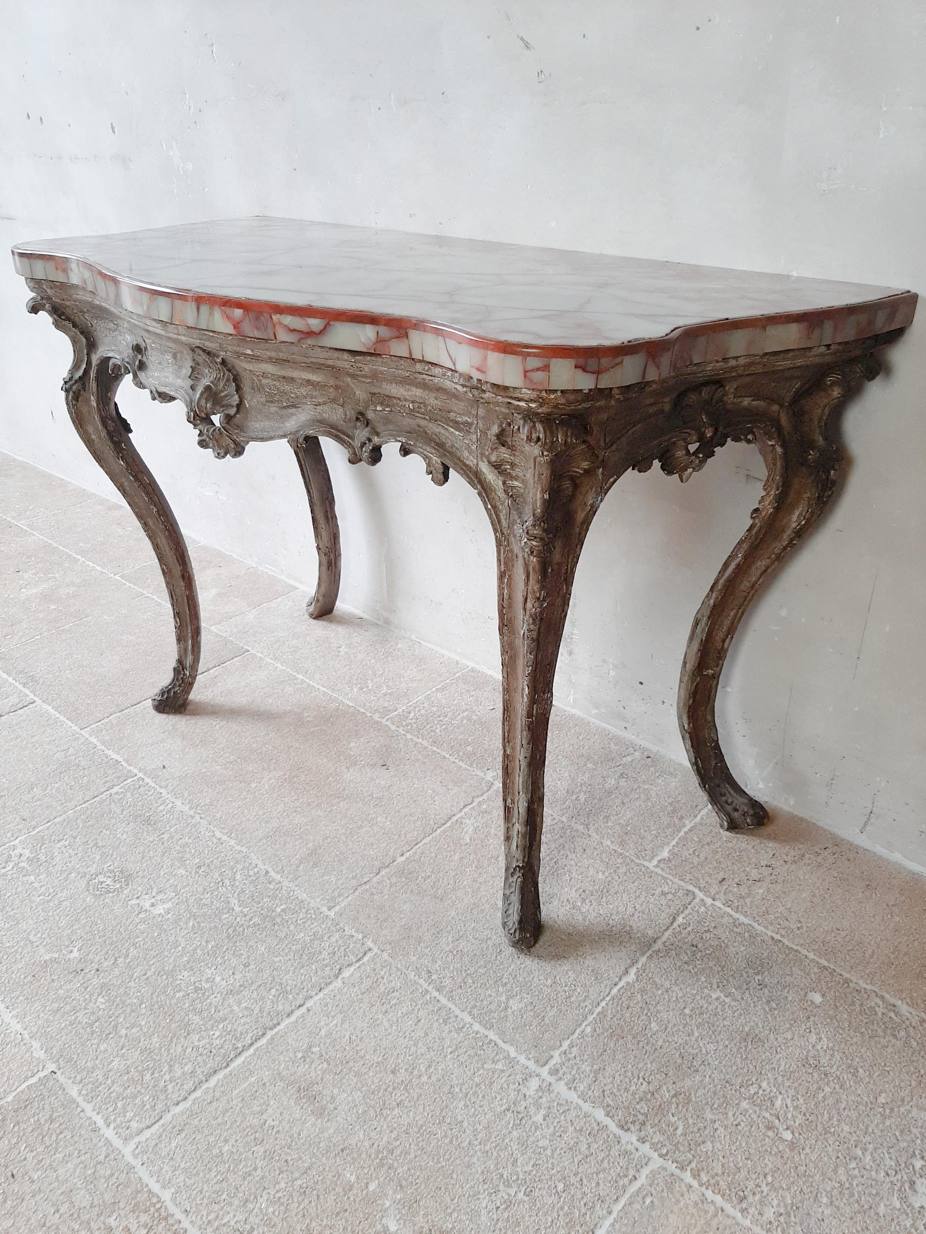 18th Century Rococo Console Table with Onyx Marble Top In Good Condition For Sale In Baambrugge, NL