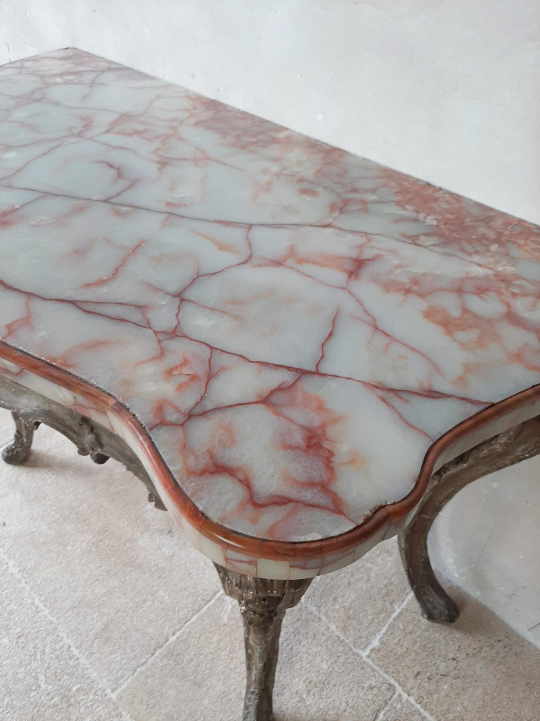 18th Century and Earlier 18th Century Rococo Console Table with Onyx Marble Top For Sale