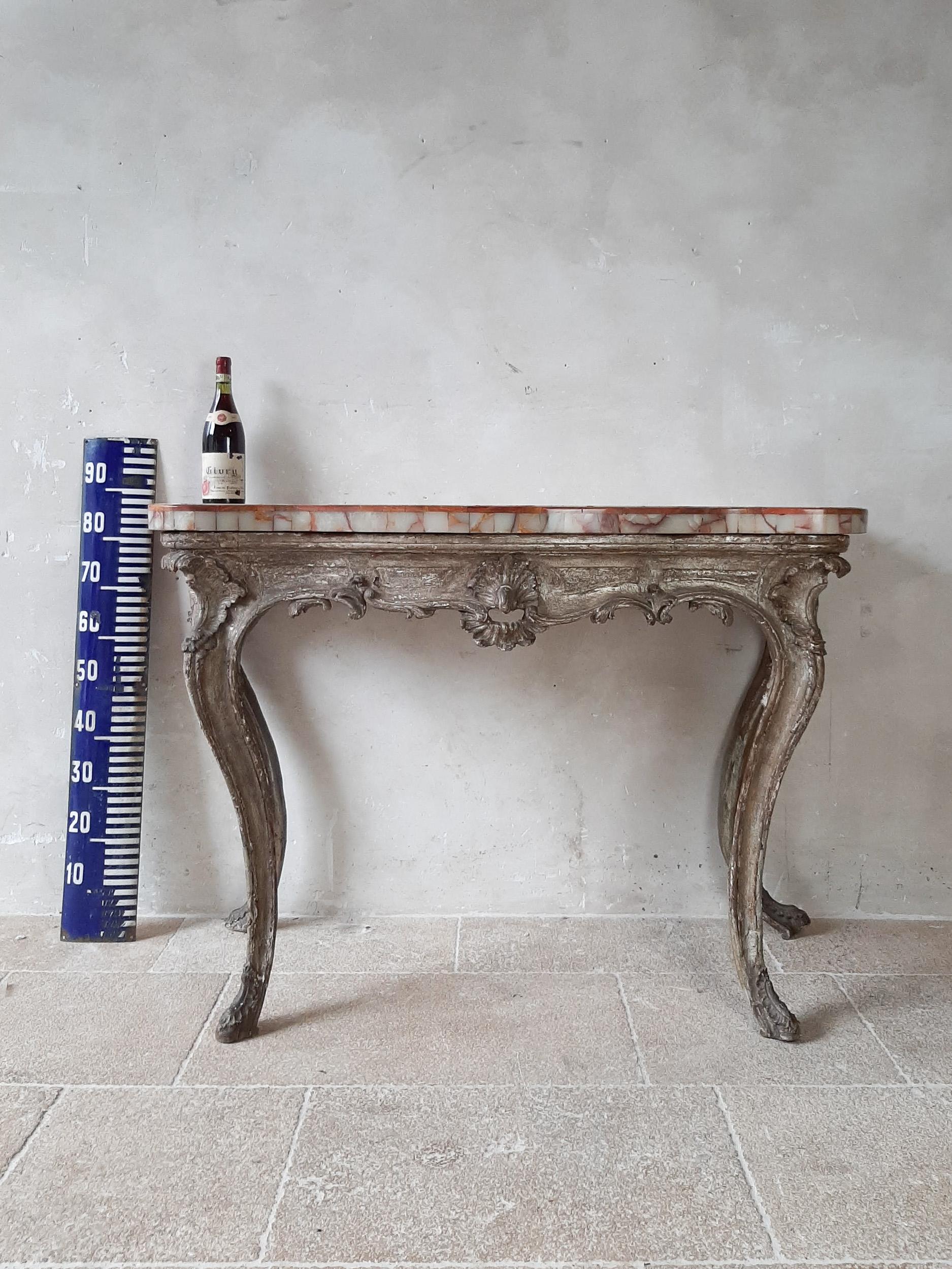 18th Century Rococo Console Table with Onyx Marble Top For Sale 3