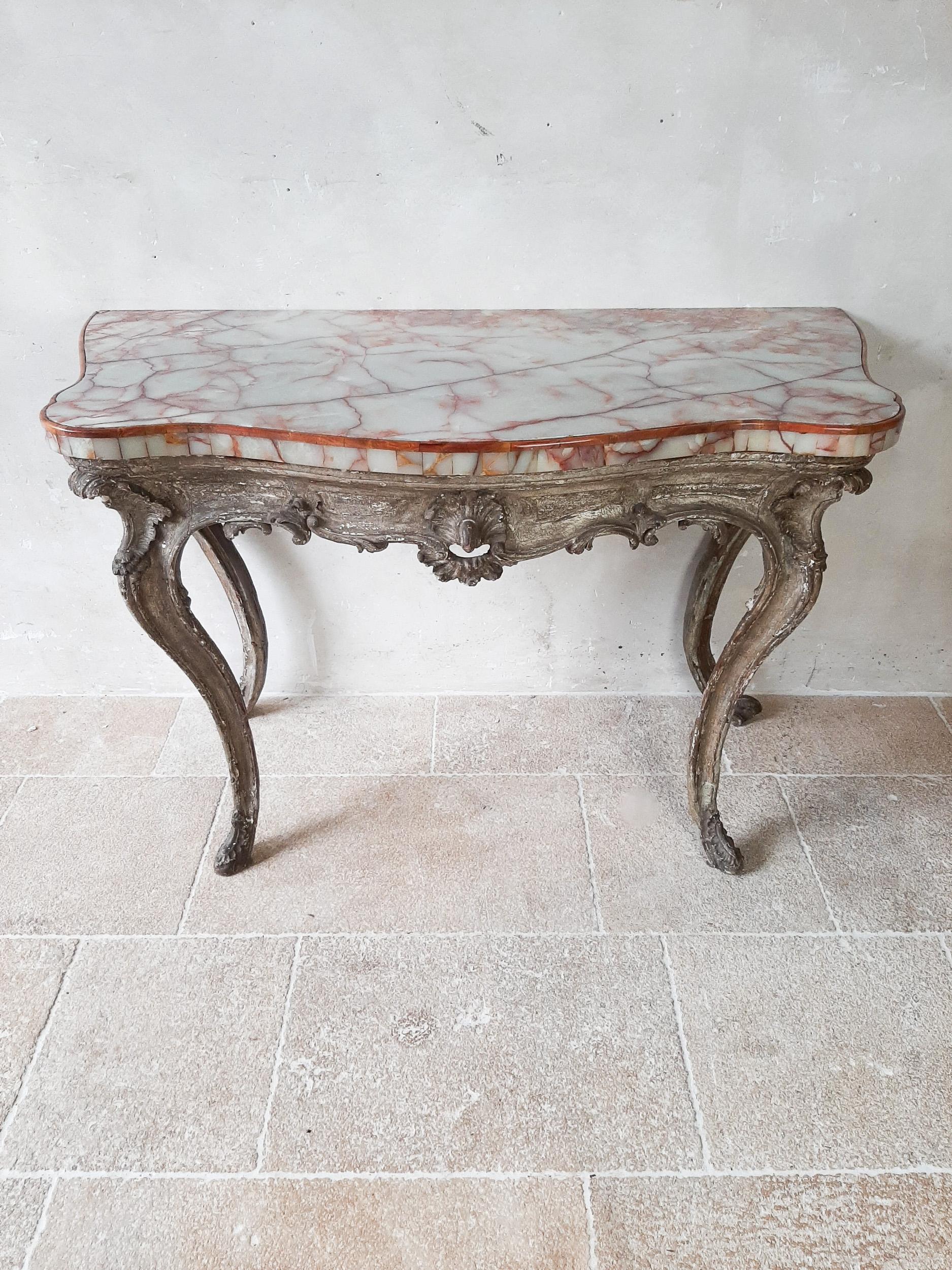18th Century Rococo Console Table with Onyx Marble Top For Sale 4