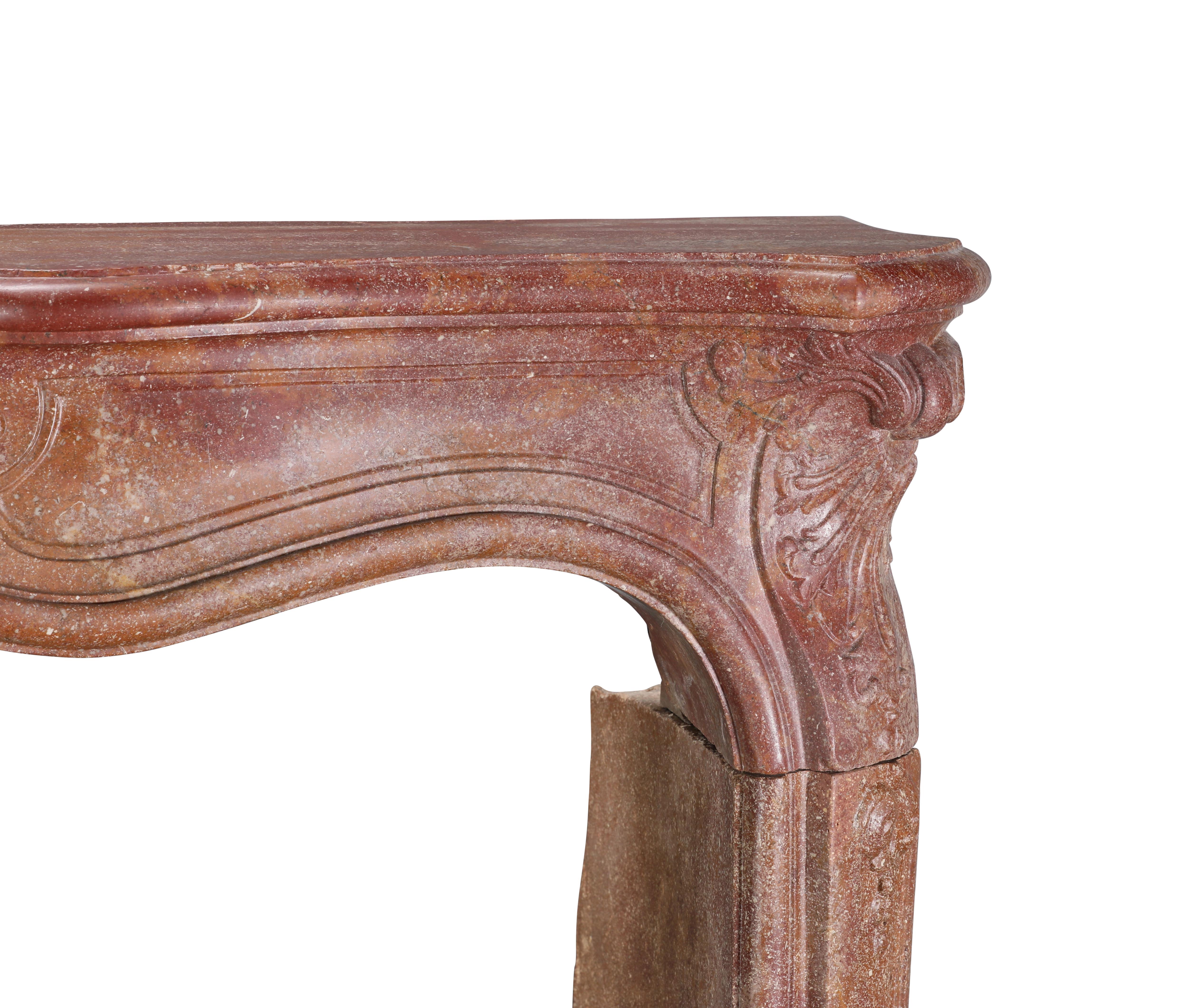 18th Century Rococo Fireplace Mantel In Reddish-Brown or Porphyry-Like Stone For Sale 5