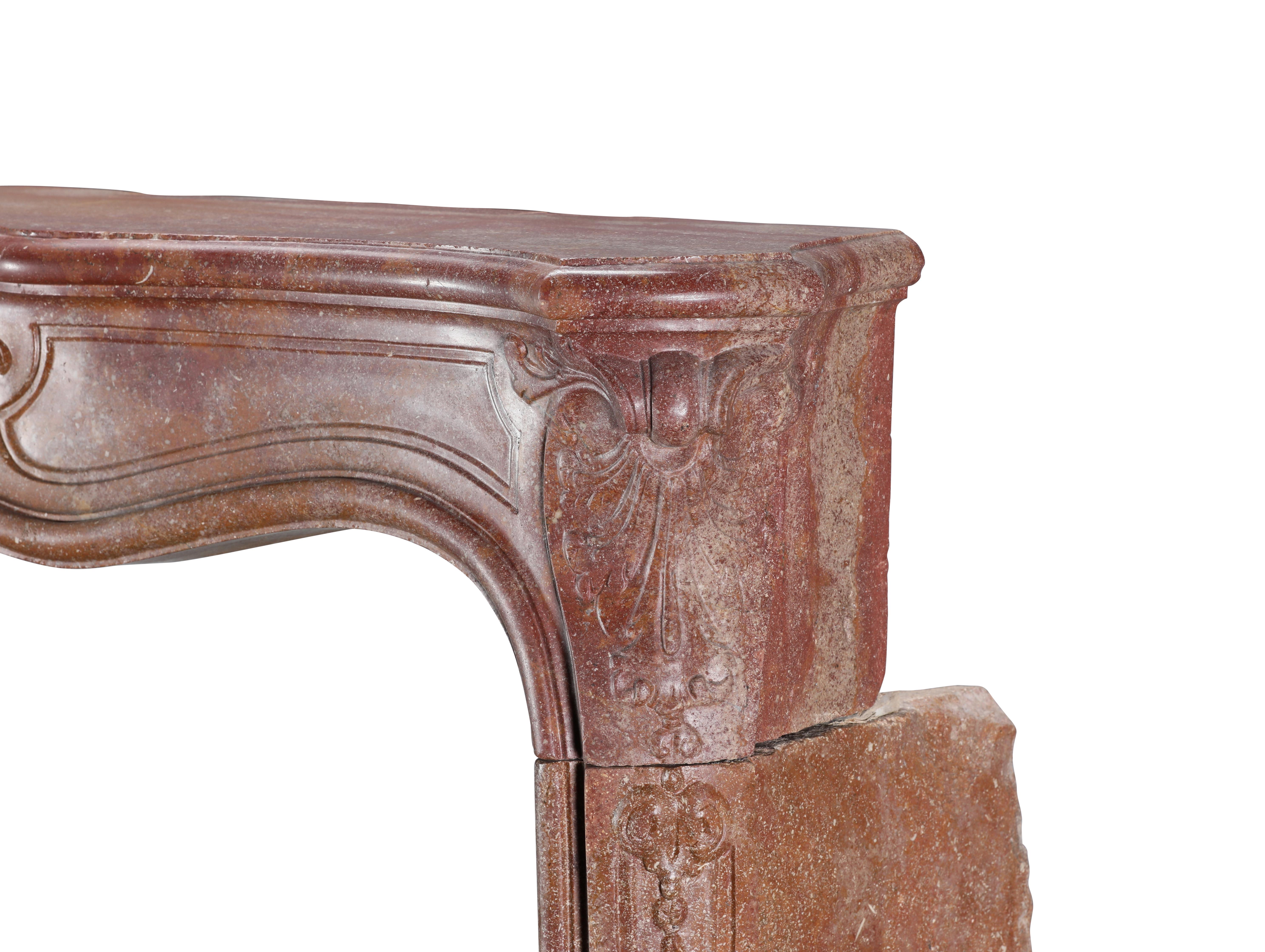 18th Century Rococo Fireplace Mantel In Reddish-Brown or Porphyry-Like Stone For Sale 6