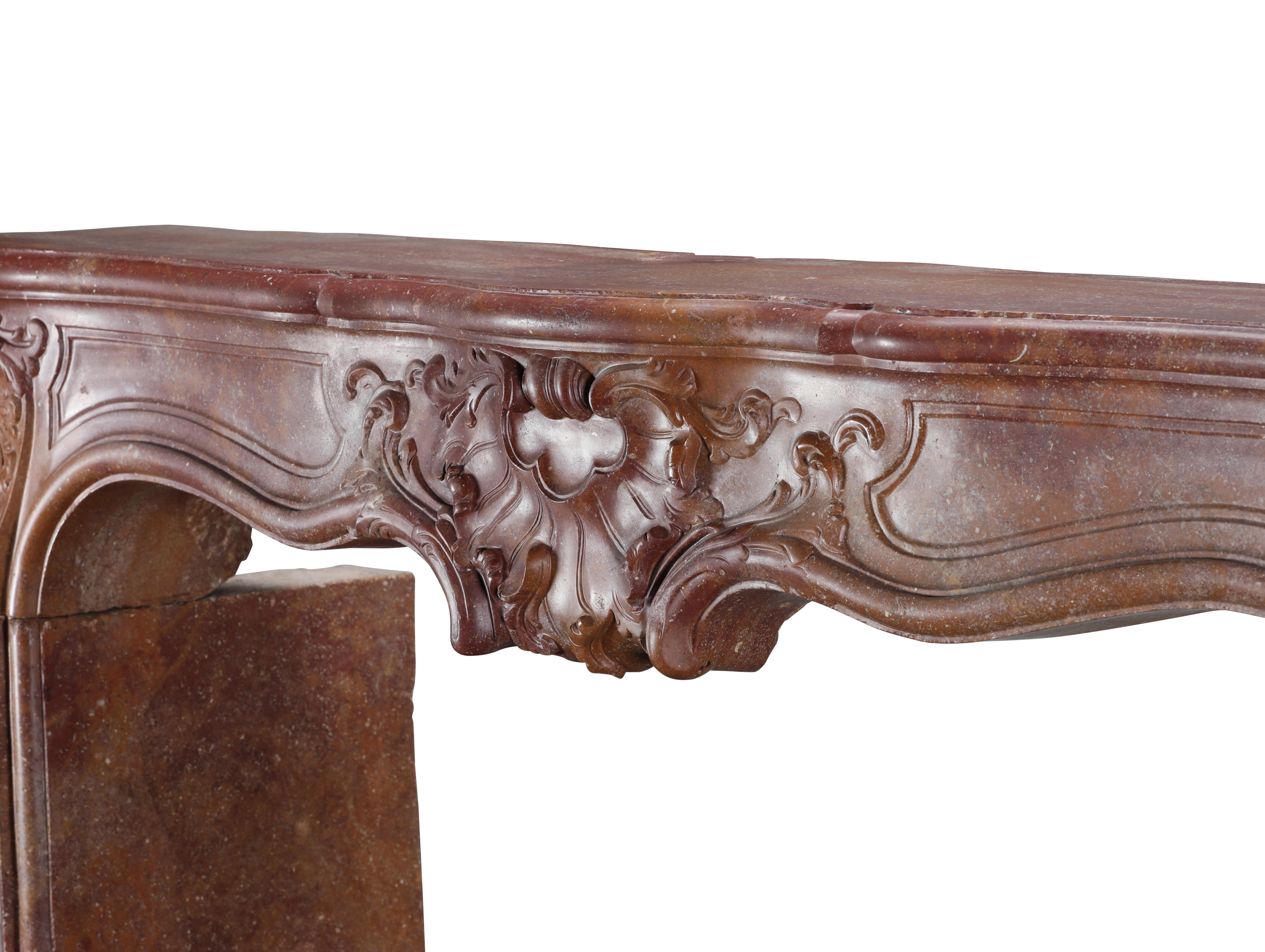 18th Century Rococo Fireplace Mantel In Reddish-Brown or Porphyry-Like Stone For Sale 7