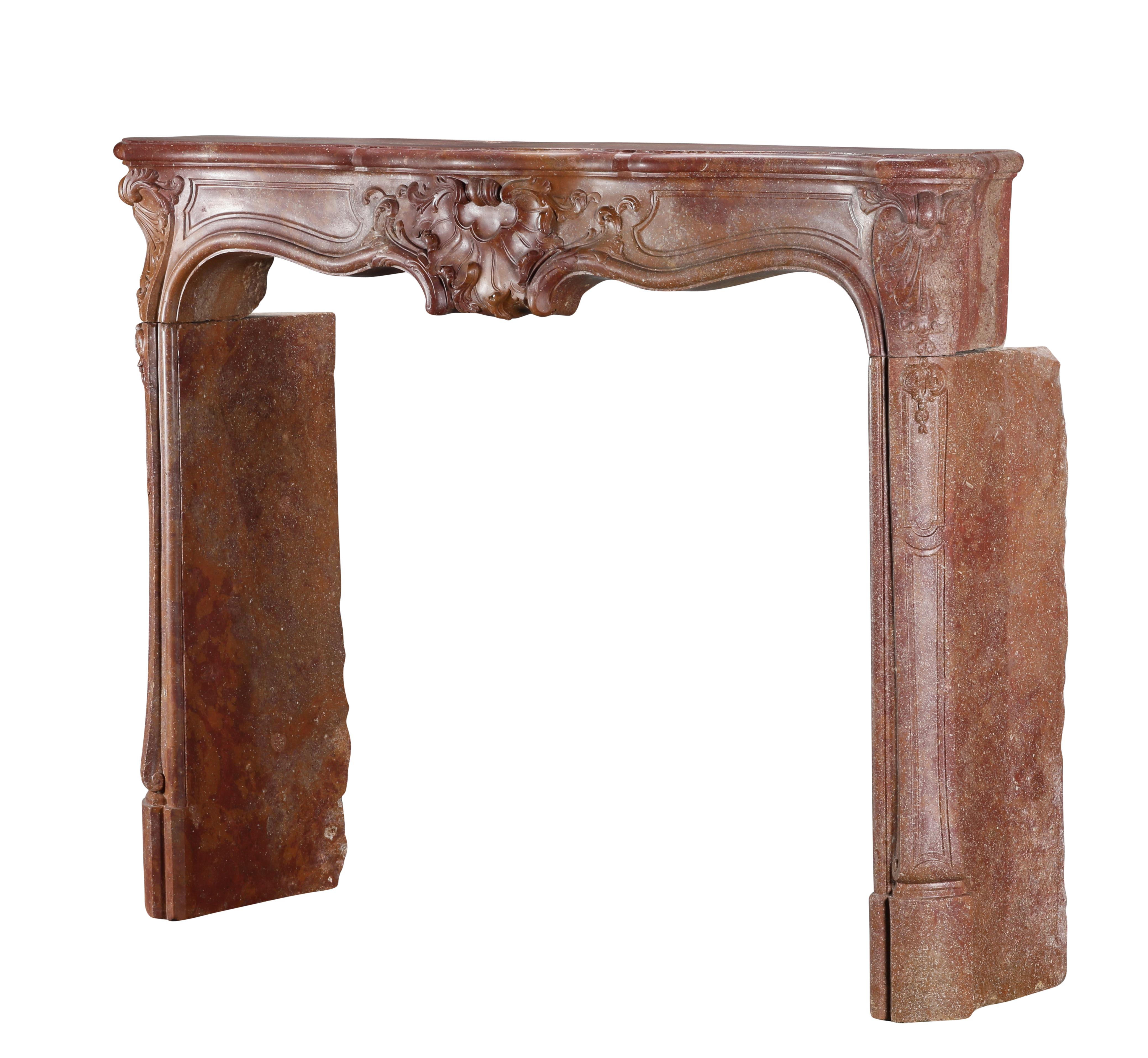 18th Century Rococo Fireplace Mantel In Reddish-Brown or Porphyry-Like Stone For Sale 10