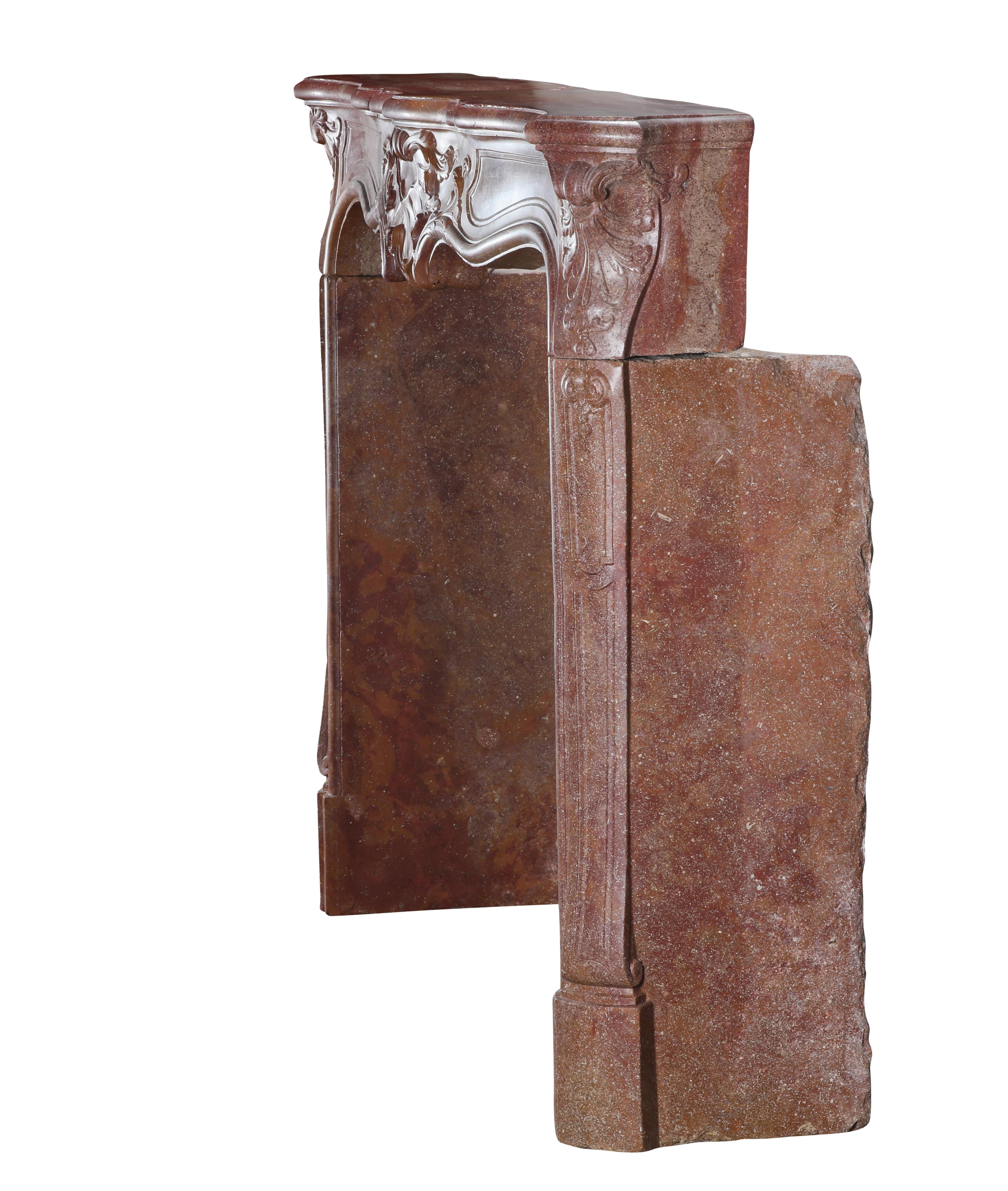 18th Century Rococo Fireplace Mantel In Reddish-Brown or Porphyry-Like Stone For Sale 11