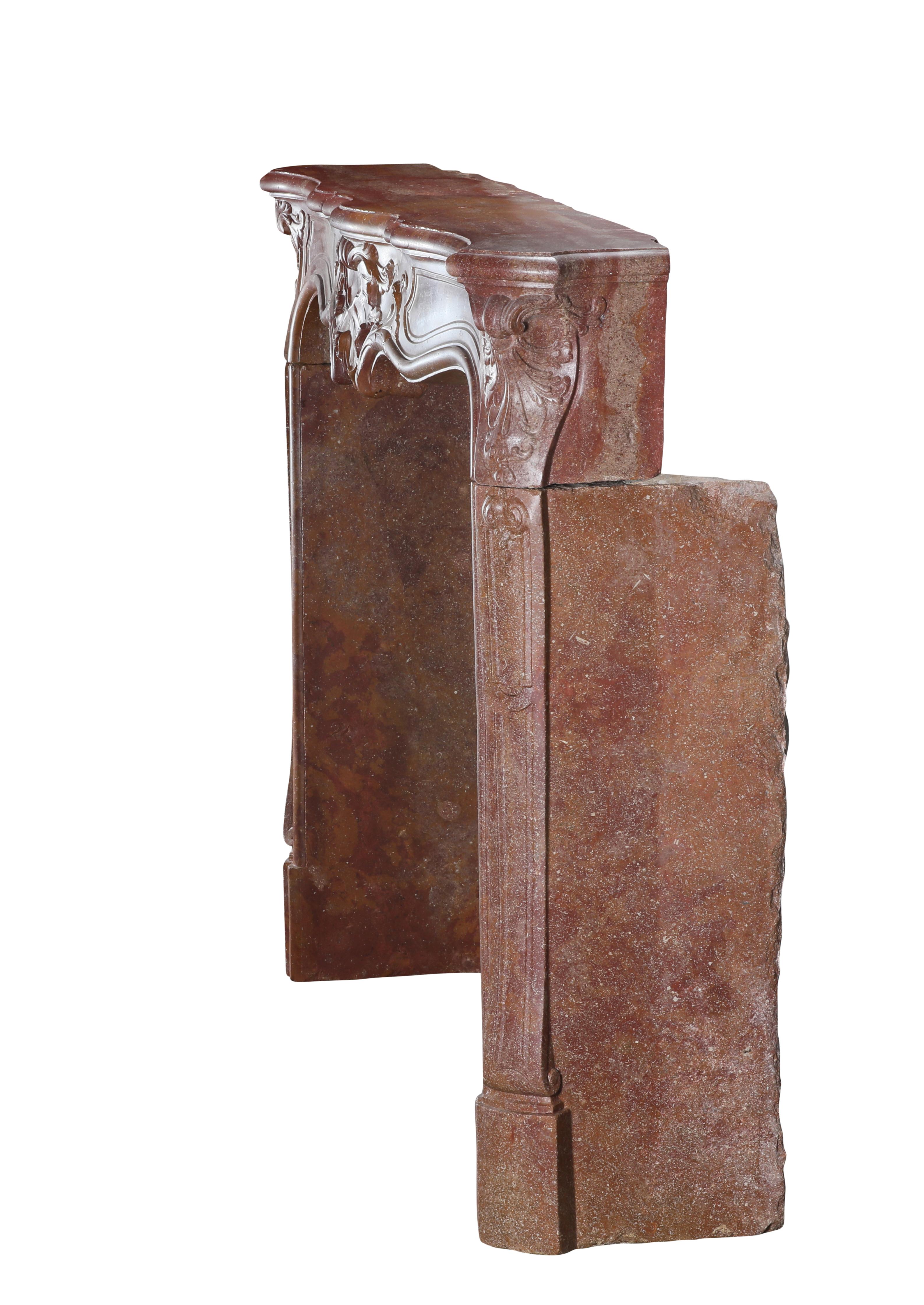 18th Century Rococo Fireplace Mantel In Reddish-Brown or Porphyry-Like Stone For Sale 12