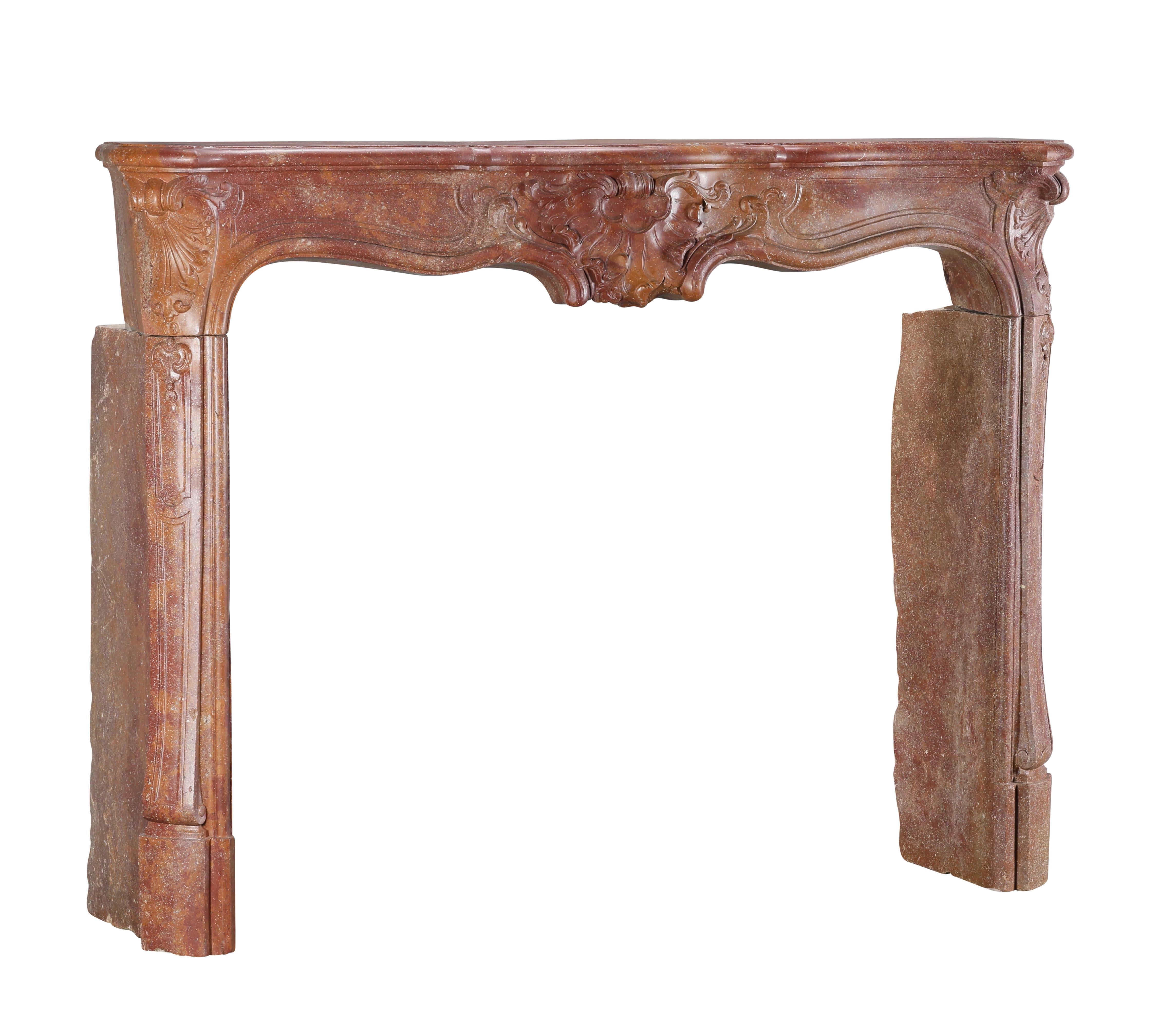 18th Century Rococo Fireplace Mantel In Reddish-Brown or Porphyry-Like Stone For Sale 14