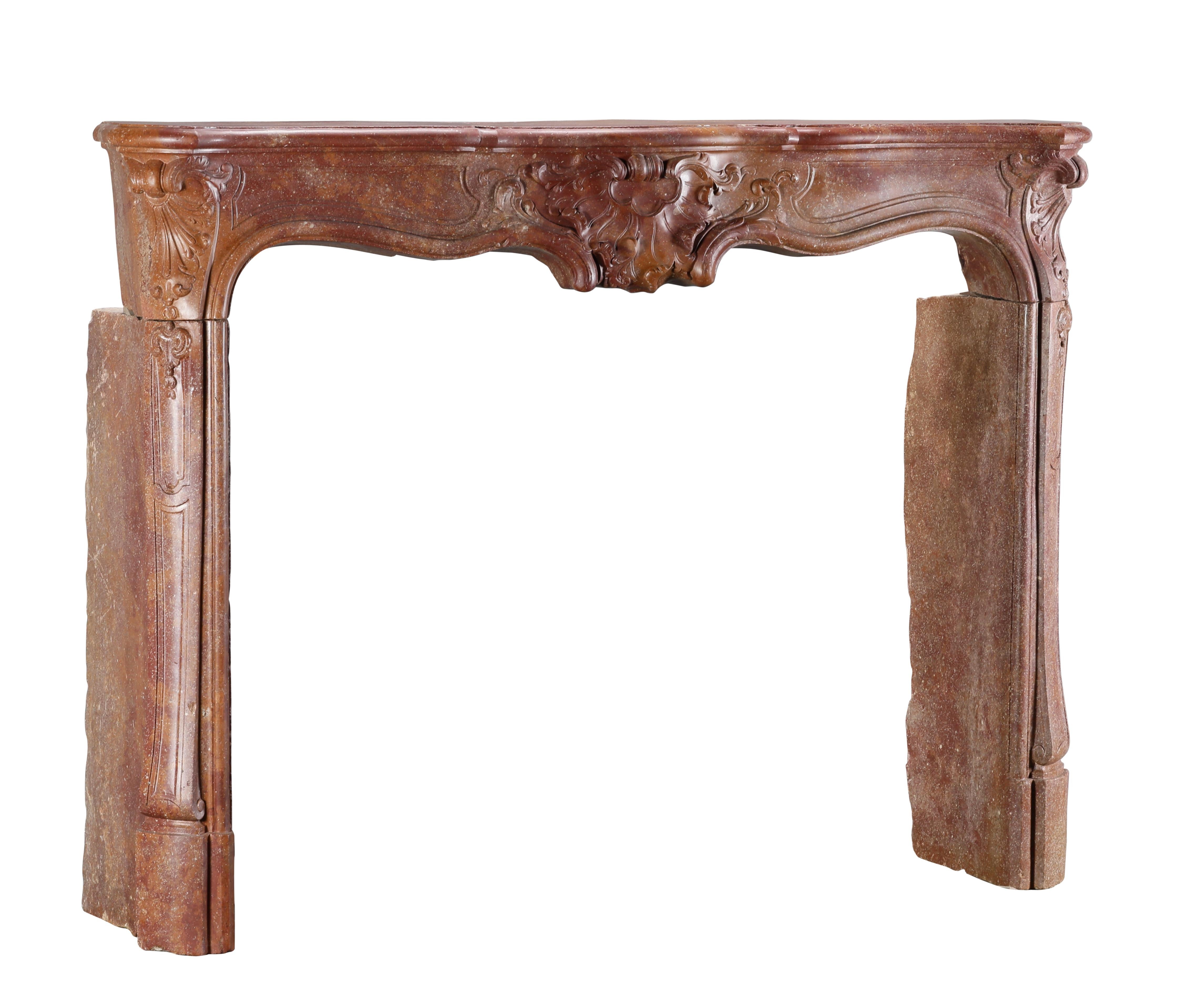 18th Century Rococo Fireplace Mantel In Reddish-Brown or Porphyry-Like Stone For Sale 15