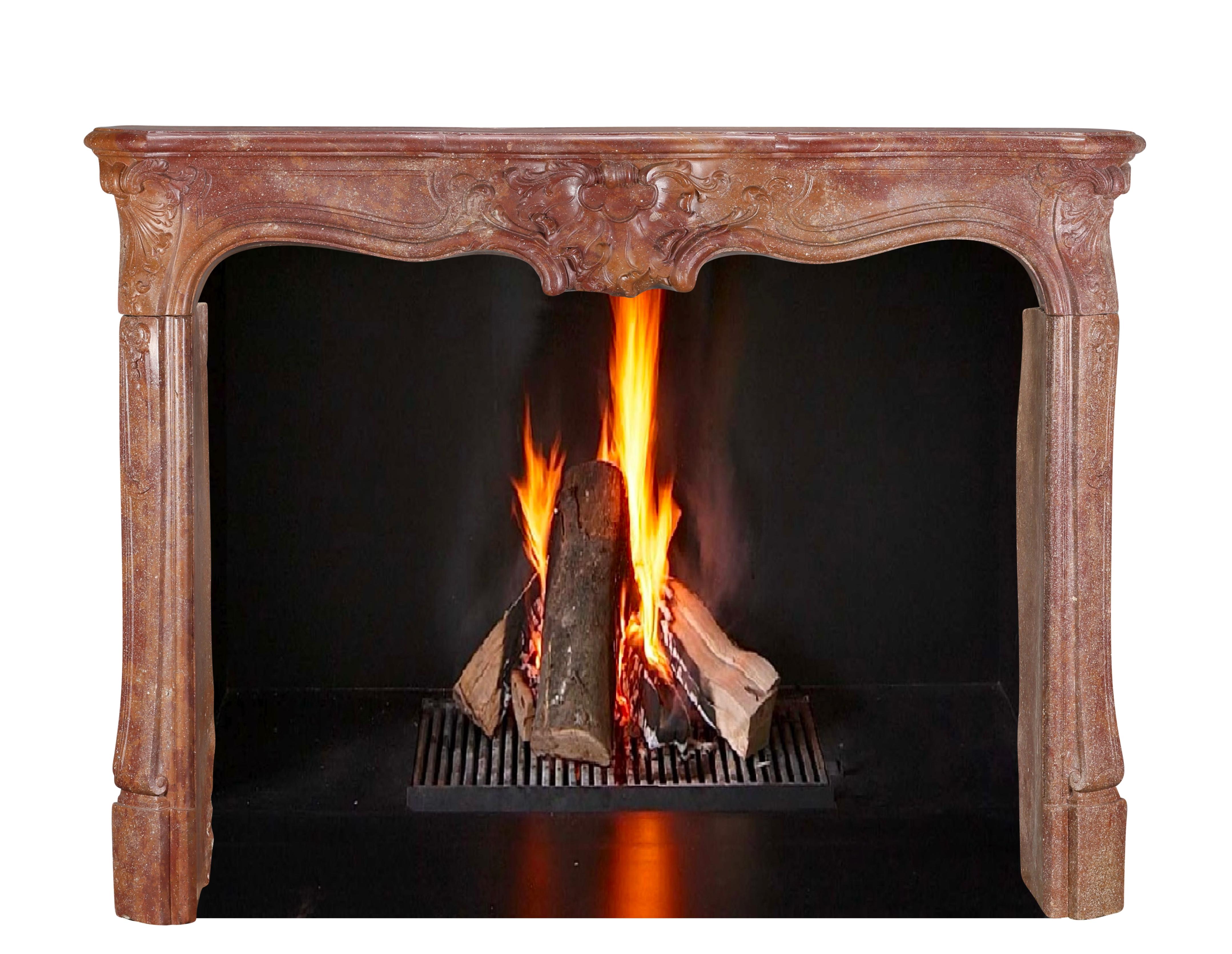 18th Century Rococo Fireplace Mantel In Reddish-Brown or Porphyry-Like Stone In Excellent Condition For Sale In Beervelde, BE