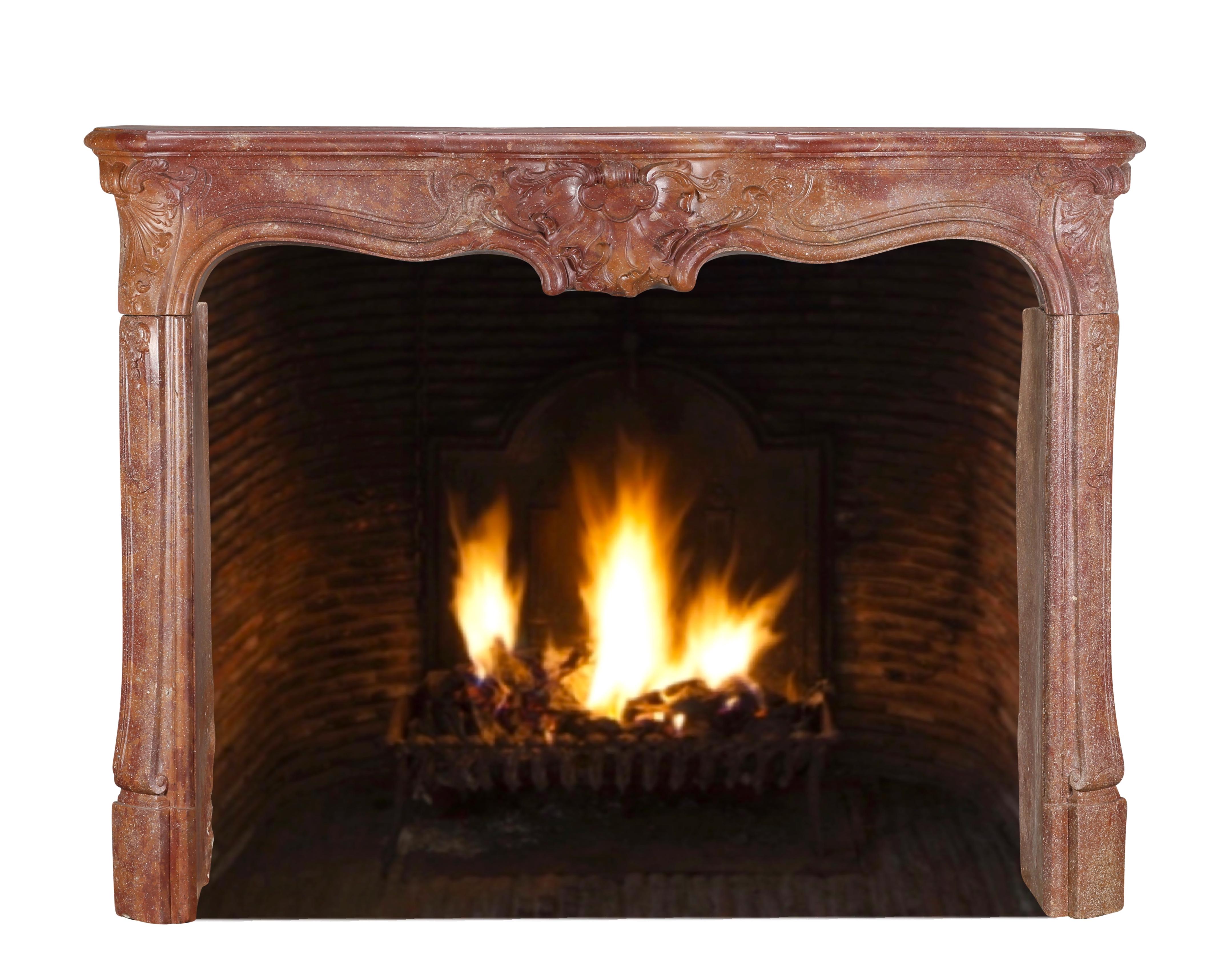 18th Century Rococo Fireplace Mantel In Reddish-Brown or Porphyry-Like Stone For Sale 2