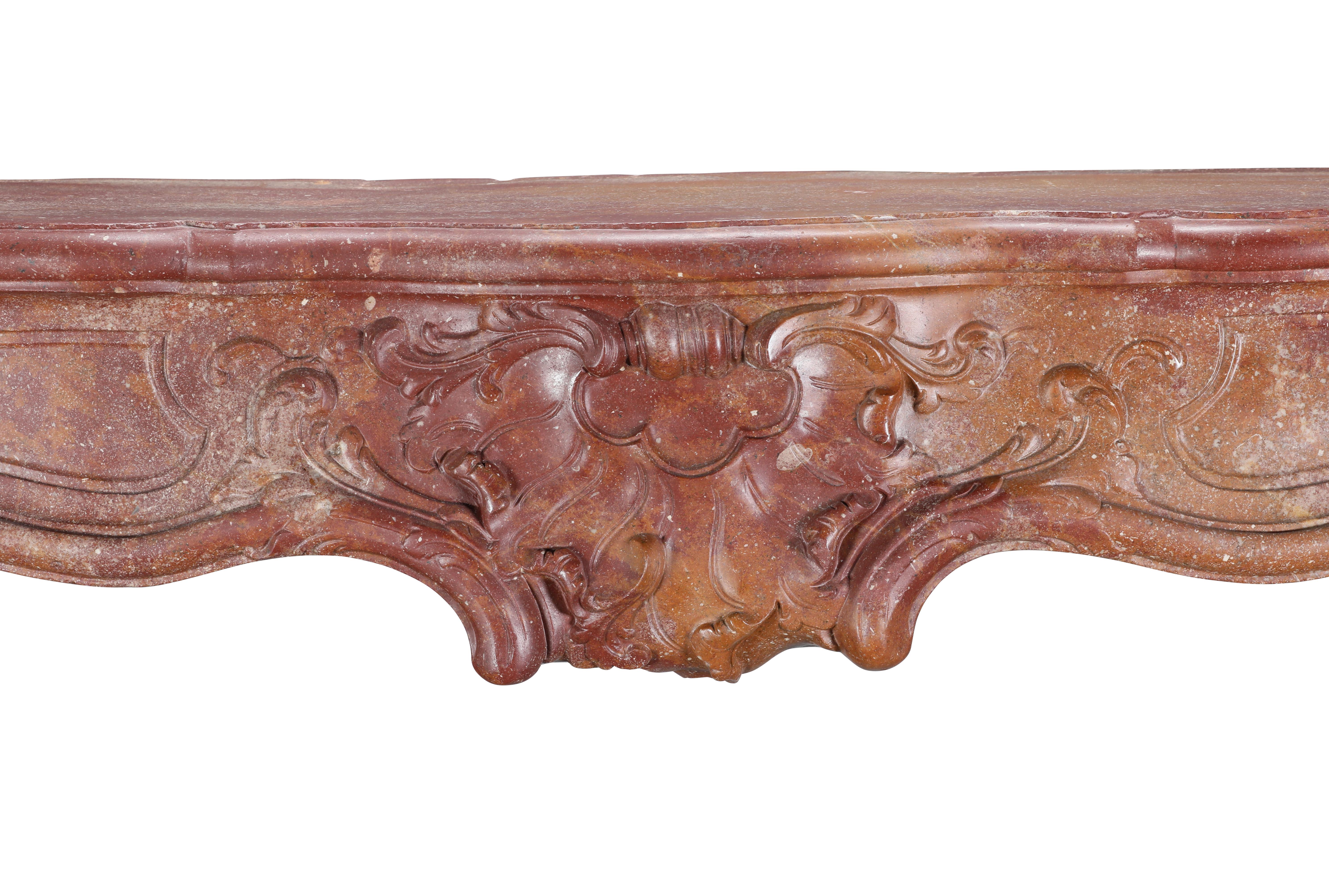 18th Century Rococo Fireplace Mantel In Reddish-Brown or Porphyry-Like Stone For Sale 3
