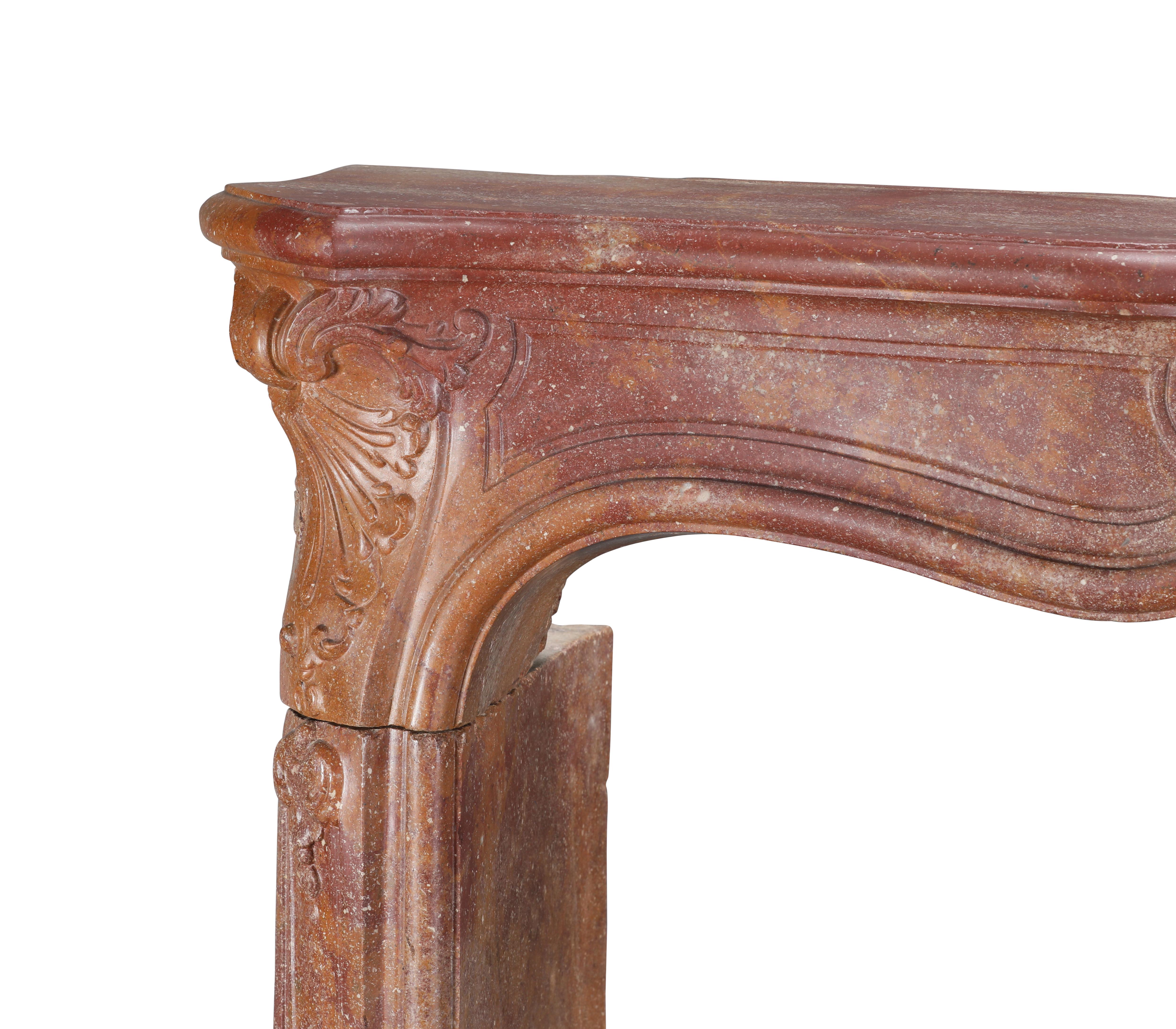 18th Century Rococo Fireplace Mantel In Reddish-Brown or Porphyry-Like Stone For Sale 4