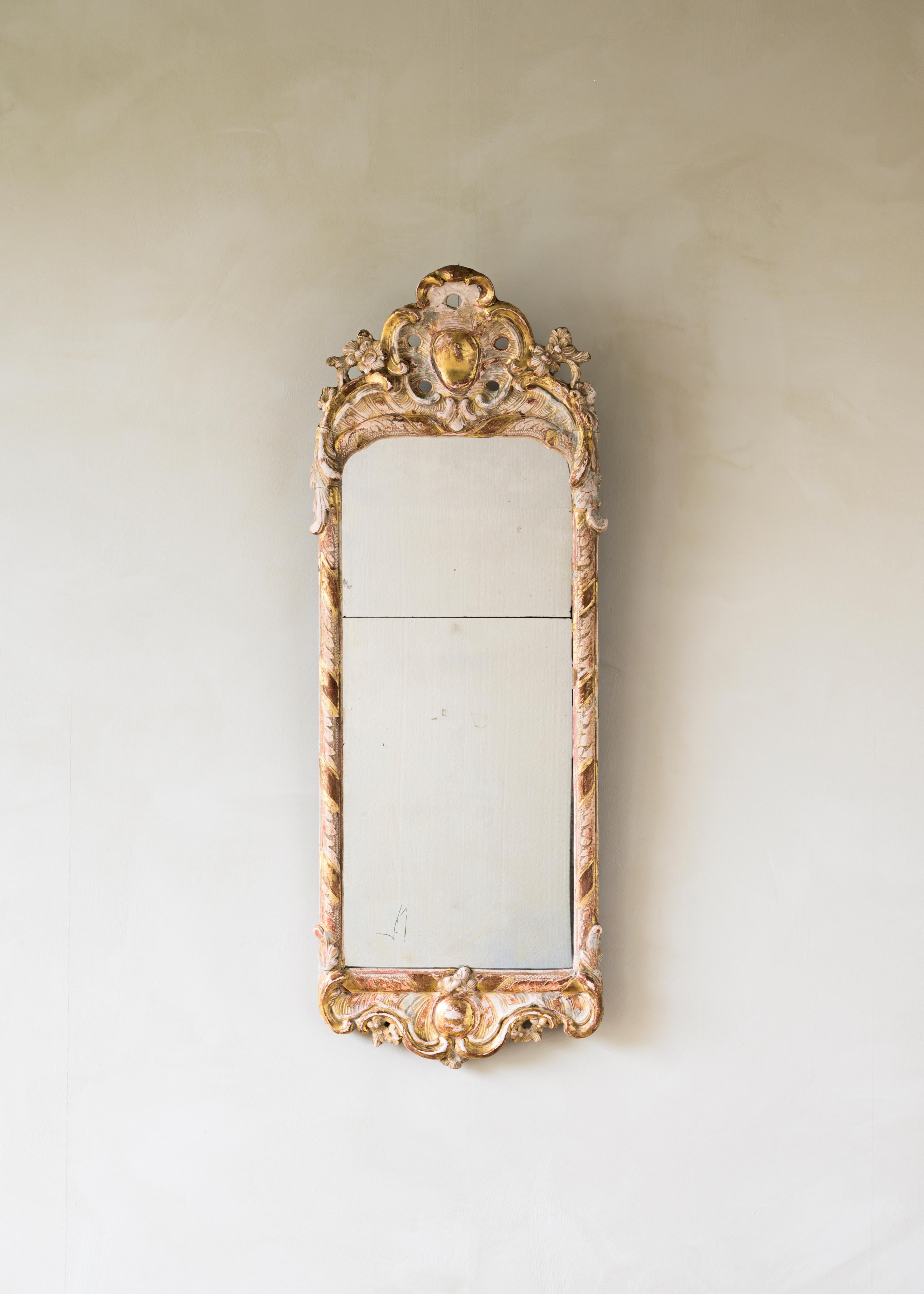Swedish 18th Century Rococo Giltwood Mirror